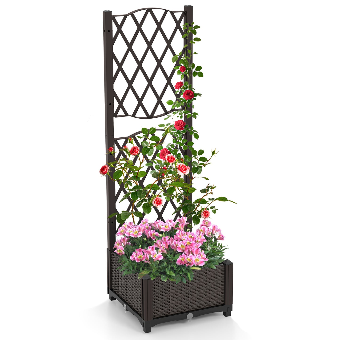 Raised Garden Bed with Trellis Planter Box for Climbing Plants-Coffee