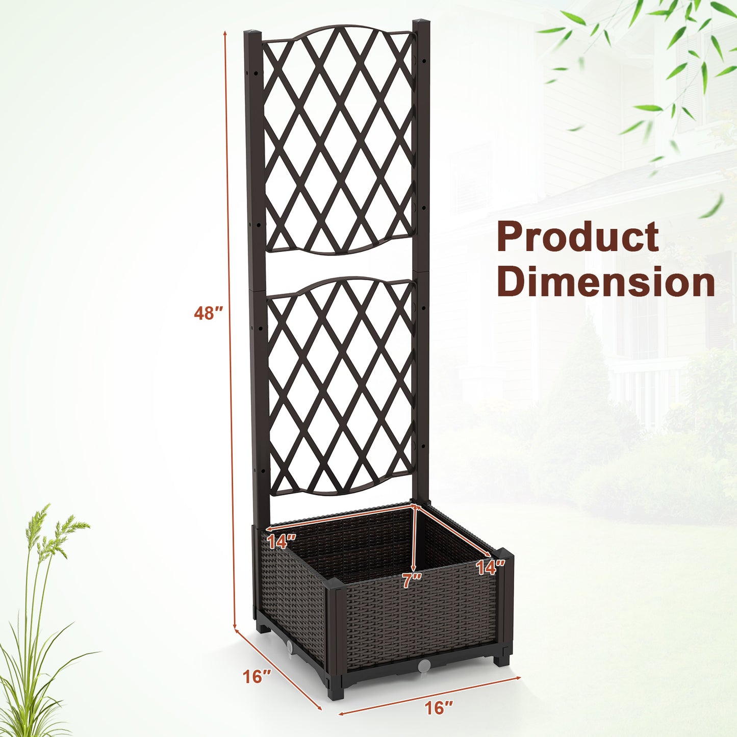 Raised Garden Bed with Trellis Planter Box for Climbing Plants-Coffee