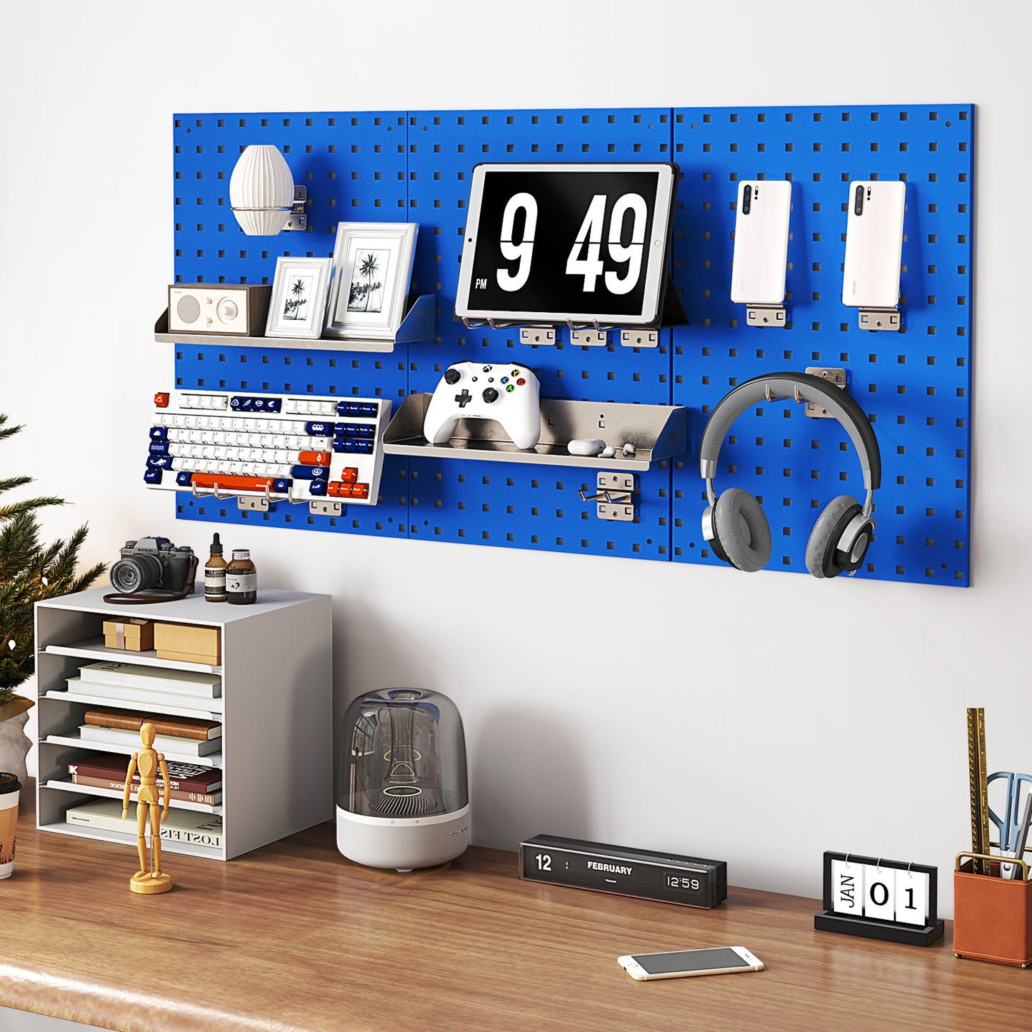 Wall-Mounted Pegboard Kit with 3 Pegboards for Garage Workshop-Navy