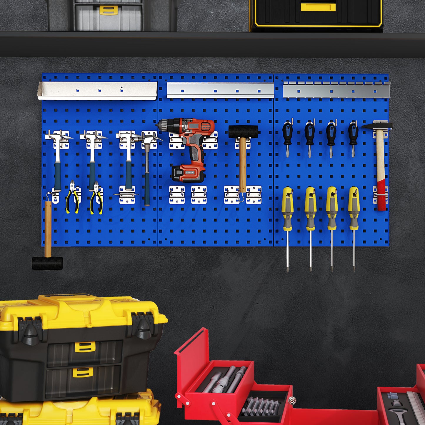 Wall-Mounted Pegboard Kit with 3 Pegboards for Garage Workshop-Navy