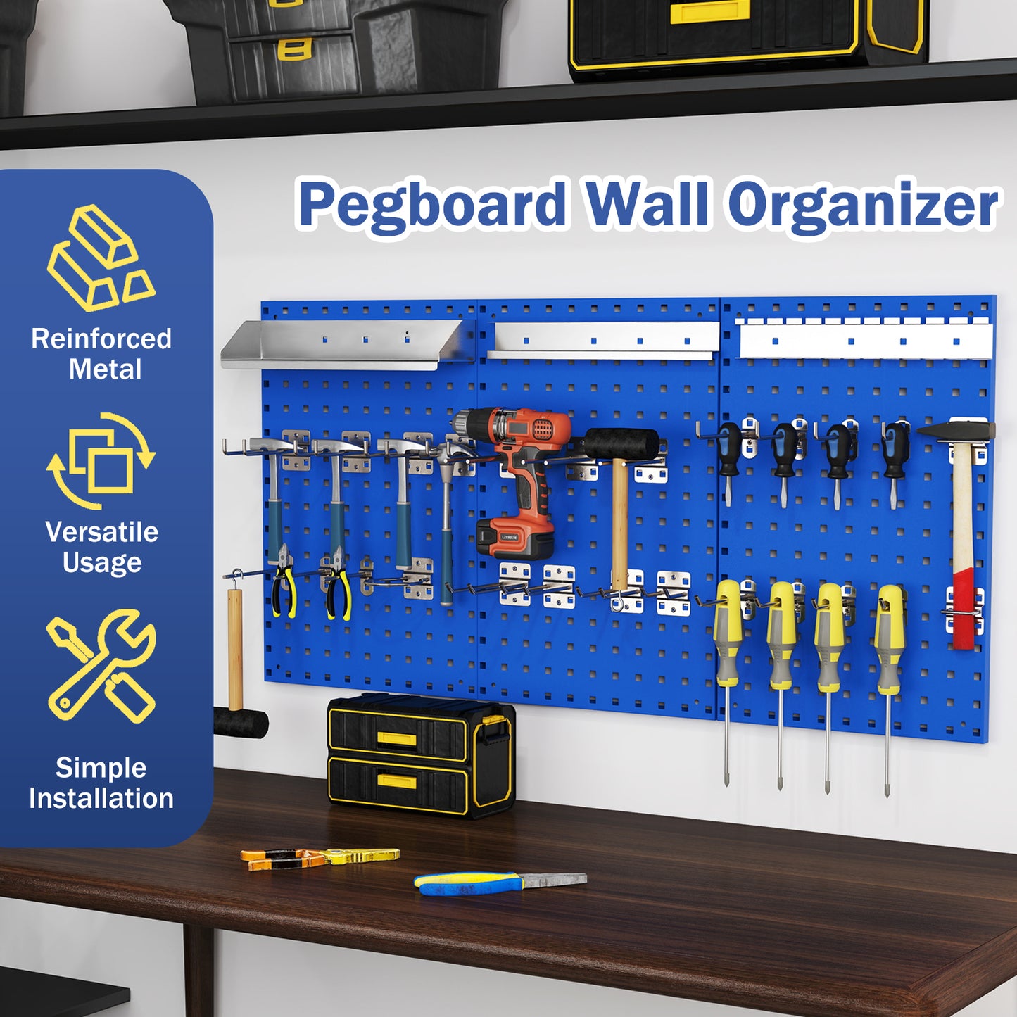 Wall-Mounted Pegboard Kit with 3 Pegboards for Garage Workshop-Navy