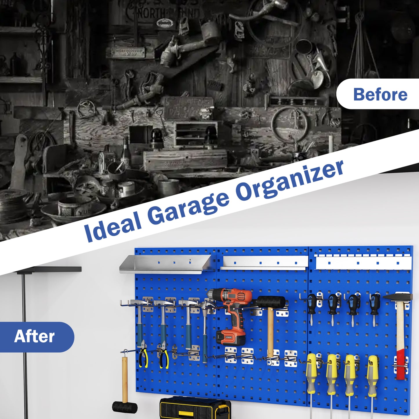 Wall-Mounted Pegboard Kit with 3 Pegboards for Garage Workshop-Navy