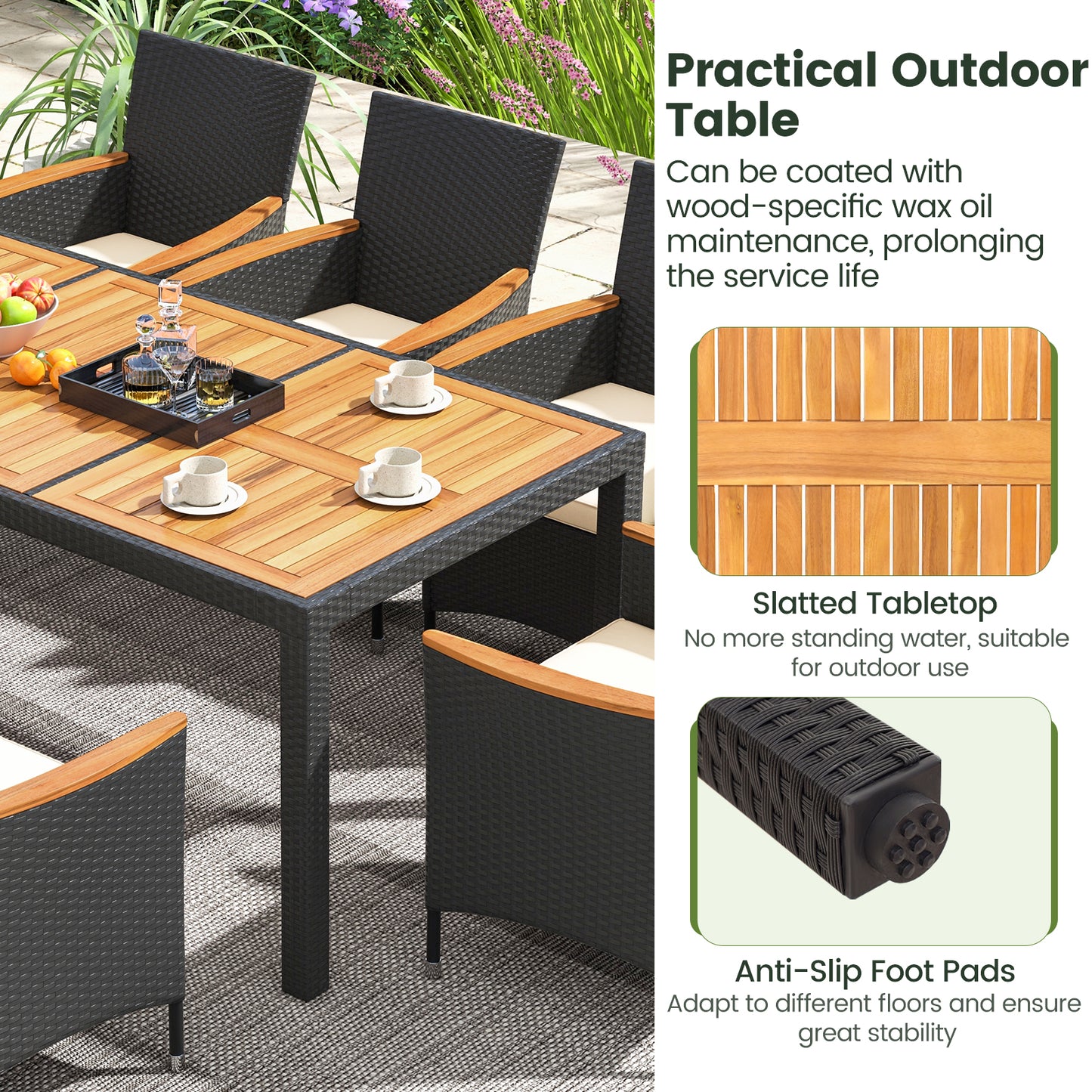 9 Pieces Outdoor Dining Set with Acacia Wood Tabletop