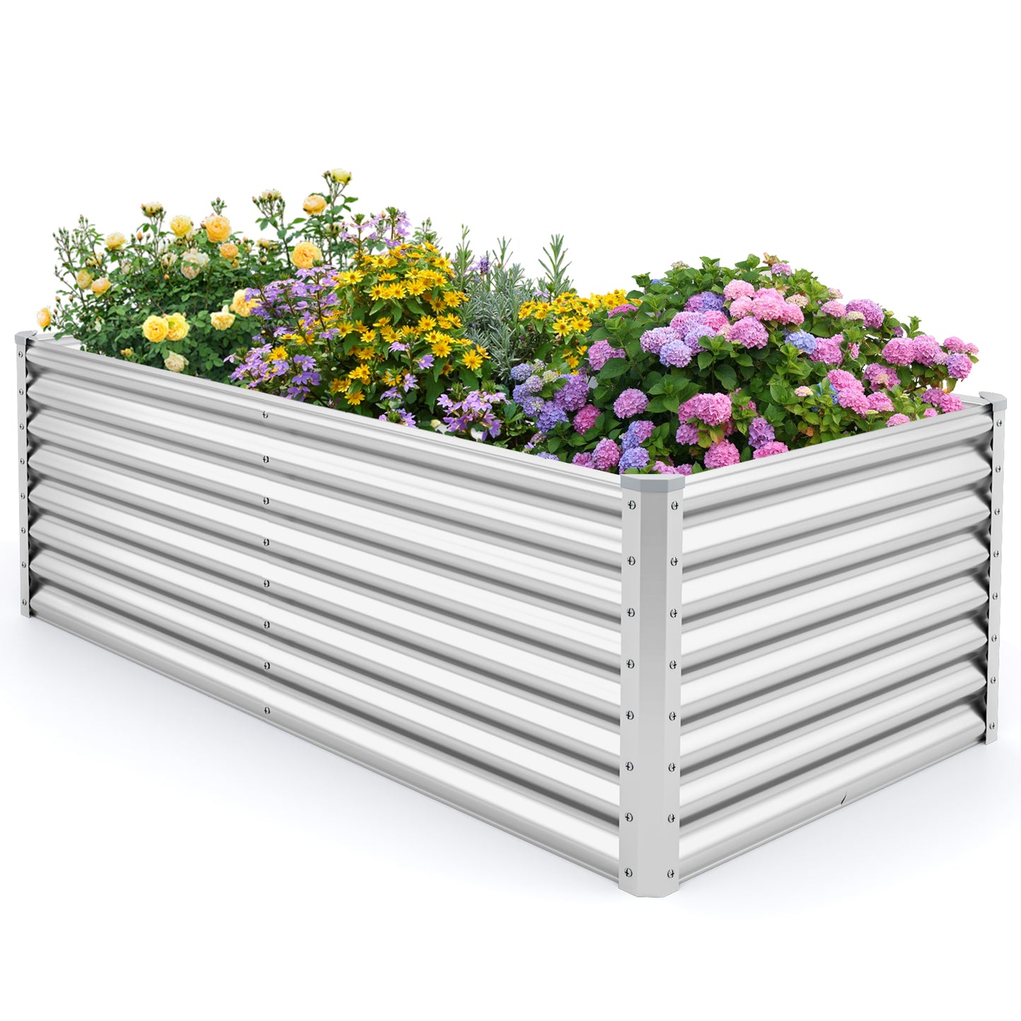 6 x 3 x 2 Feet Metal Rectangular Raised Garden Bed with Open Bottom Design-Silver
