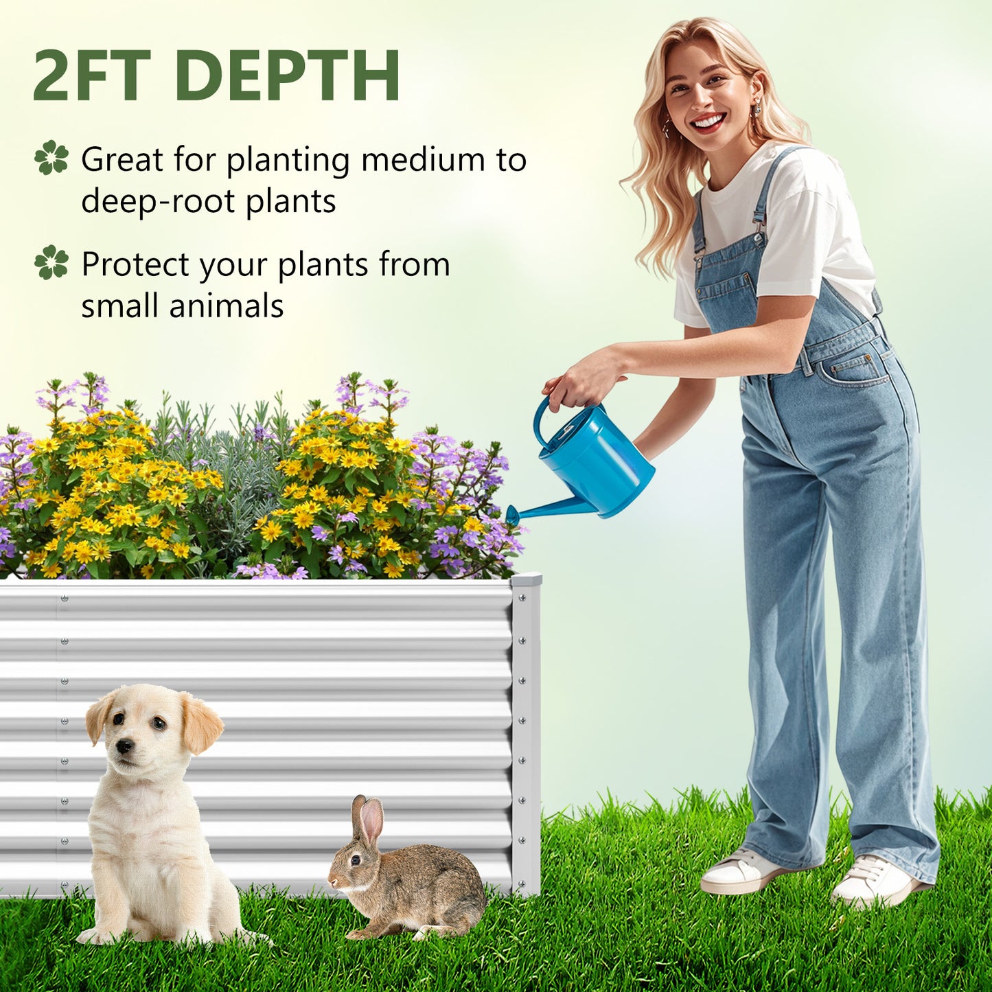 6 x 3 x 2 Feet Metal Rectangular Raised Garden Bed with Open Bottom Design-Silver