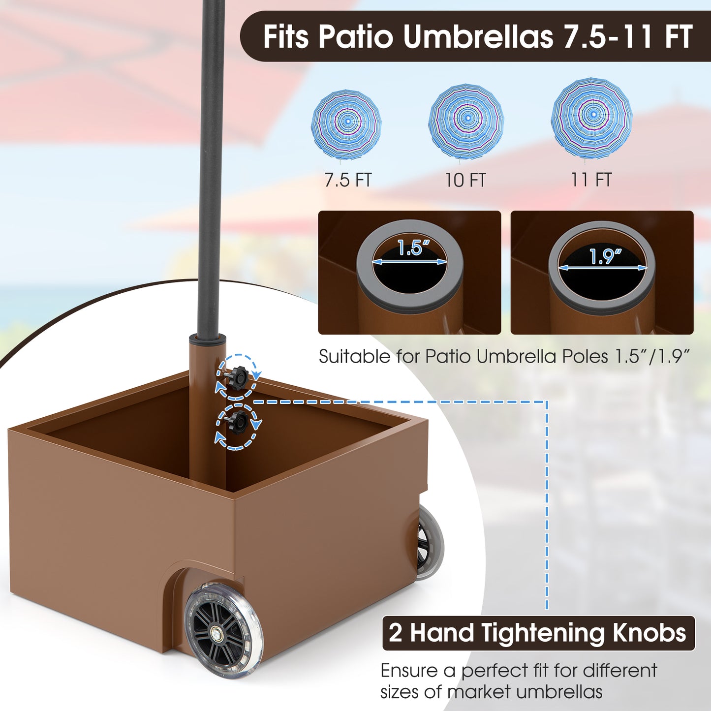 150 Pounds Patio Umbrella Base Stand Wheels Planter Outdoor-Coffee