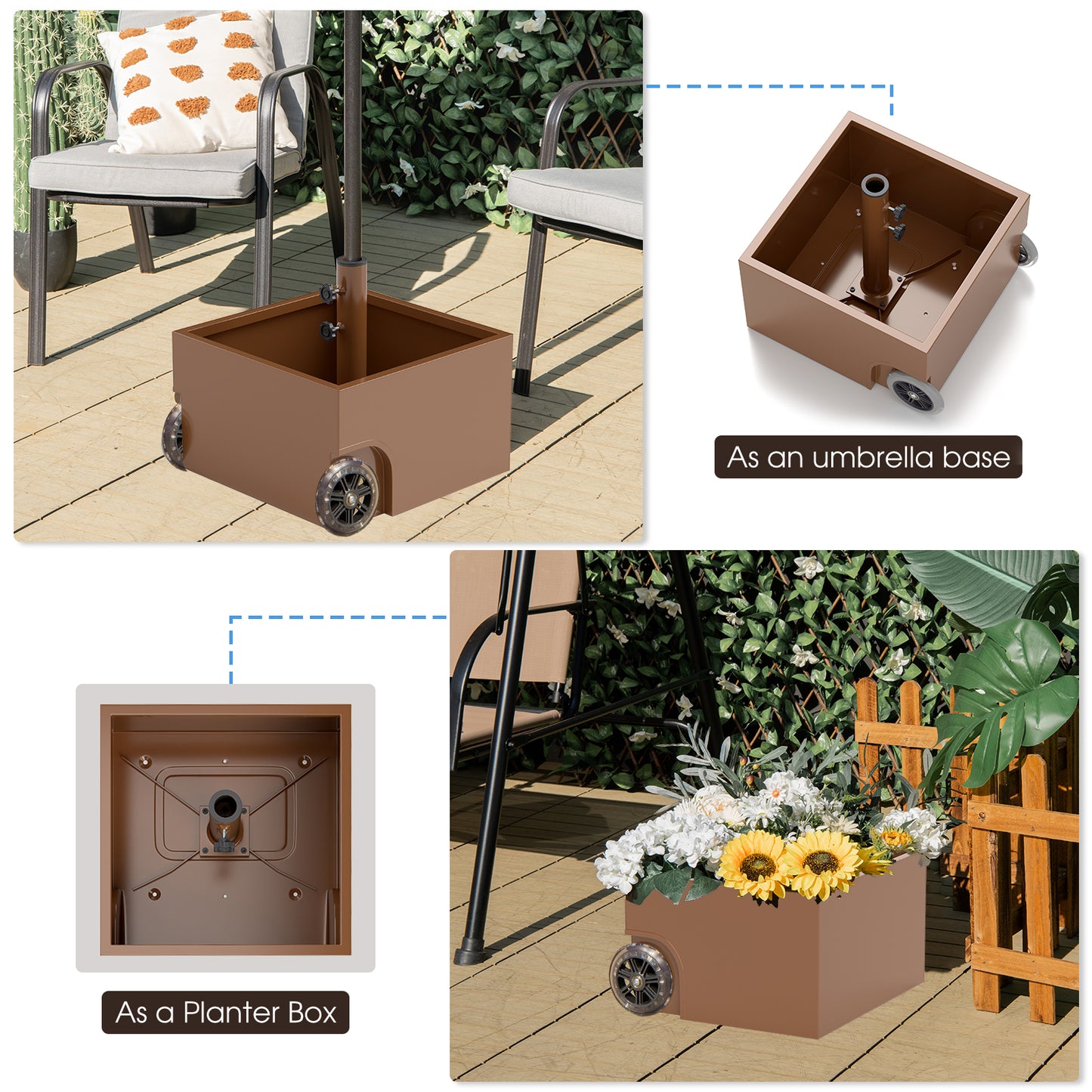 150 Pounds Patio Umbrella Base Stand Wheels Planter Outdoor-Coffee