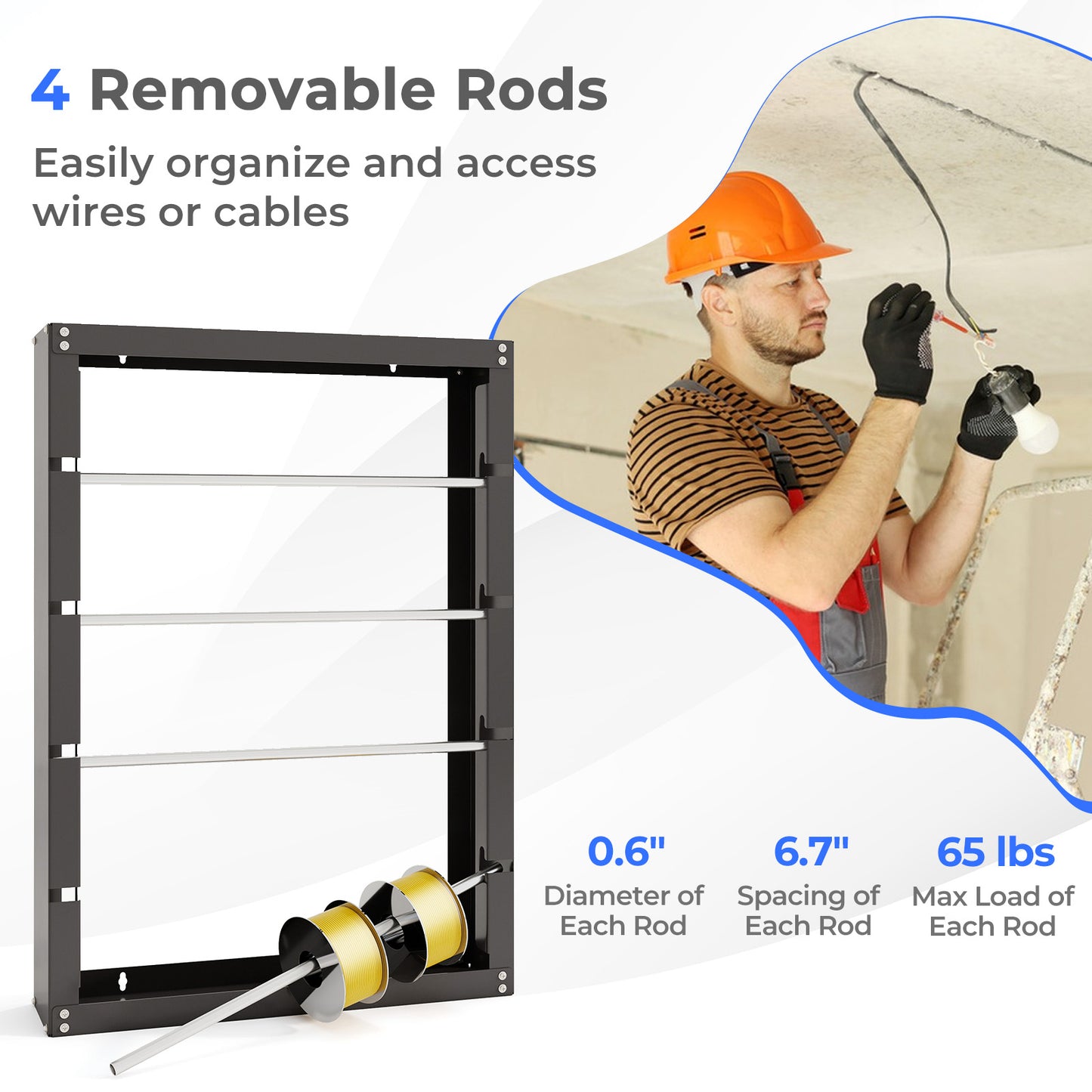 Wire Spool Rack with 4 Rods for Electrical Industrial and Retail Use-Gray