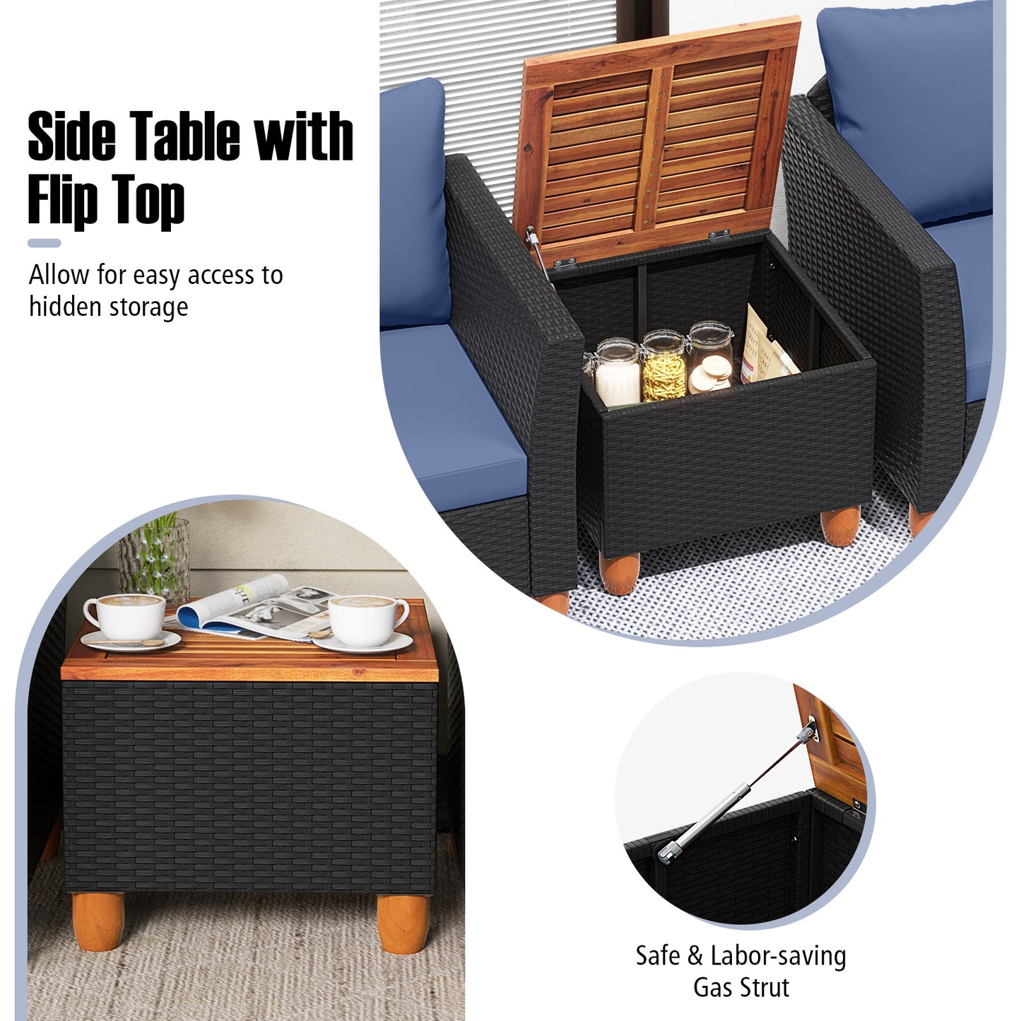 3 Pieces Outdoor Patio Rattan Furniture Set-Navy