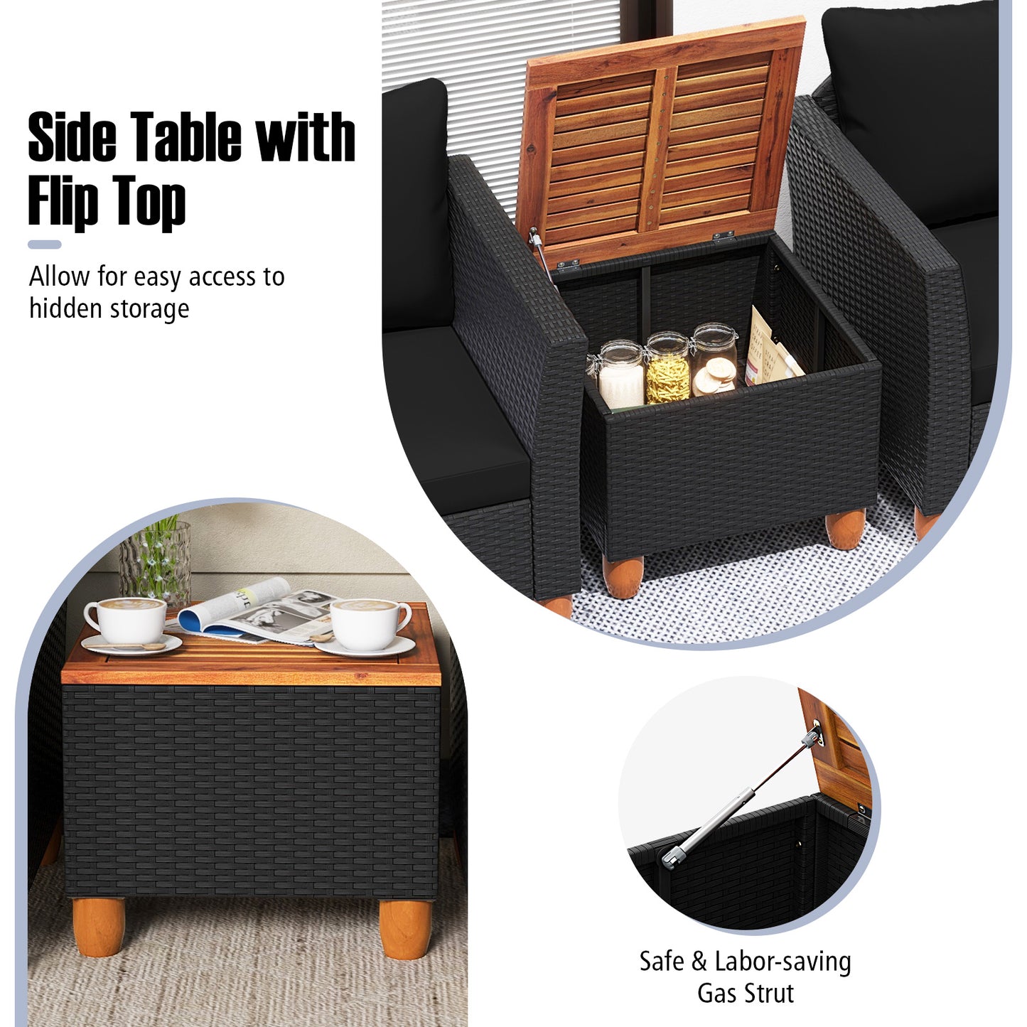 3 Pieces Outdoor Patio Rattan Furniture Set-Black