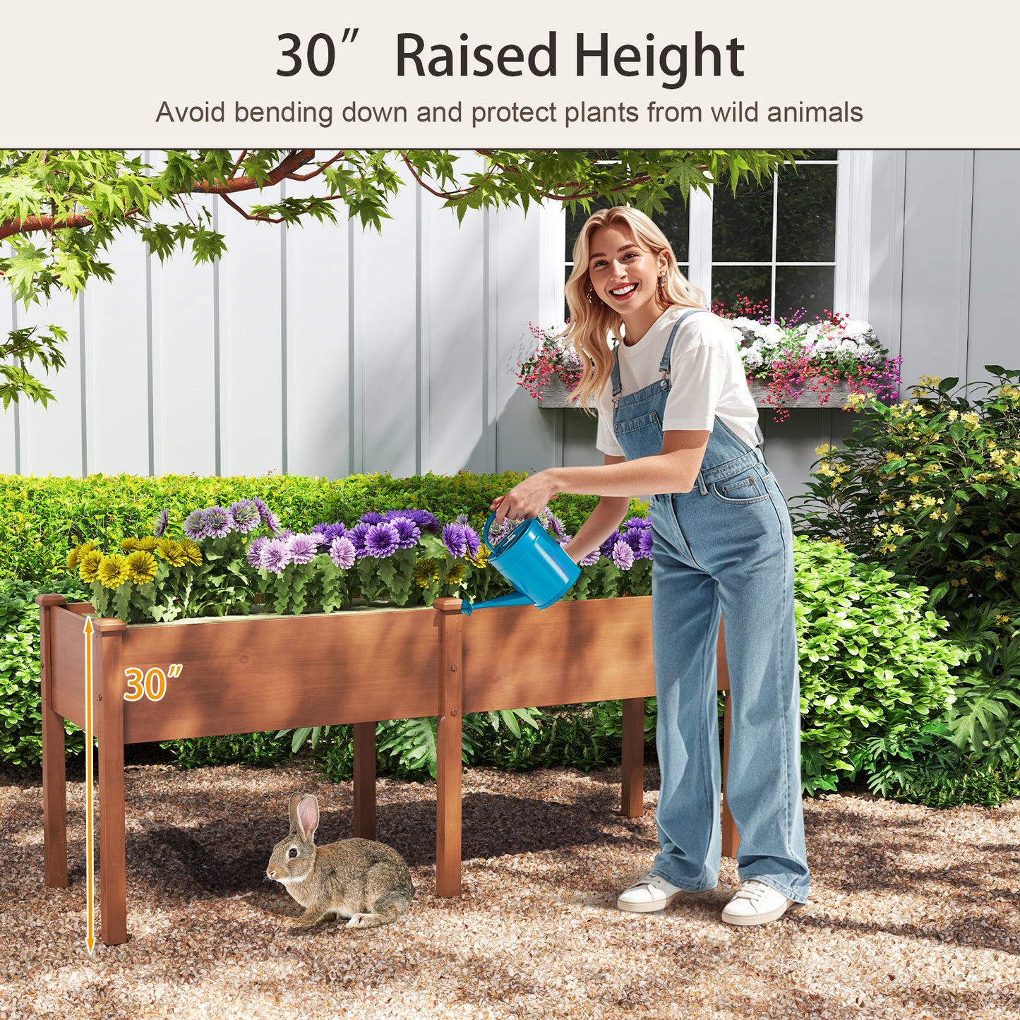 Large Raised Garden Bed with Drainage Holes and 6 Supporting Legs-Brown