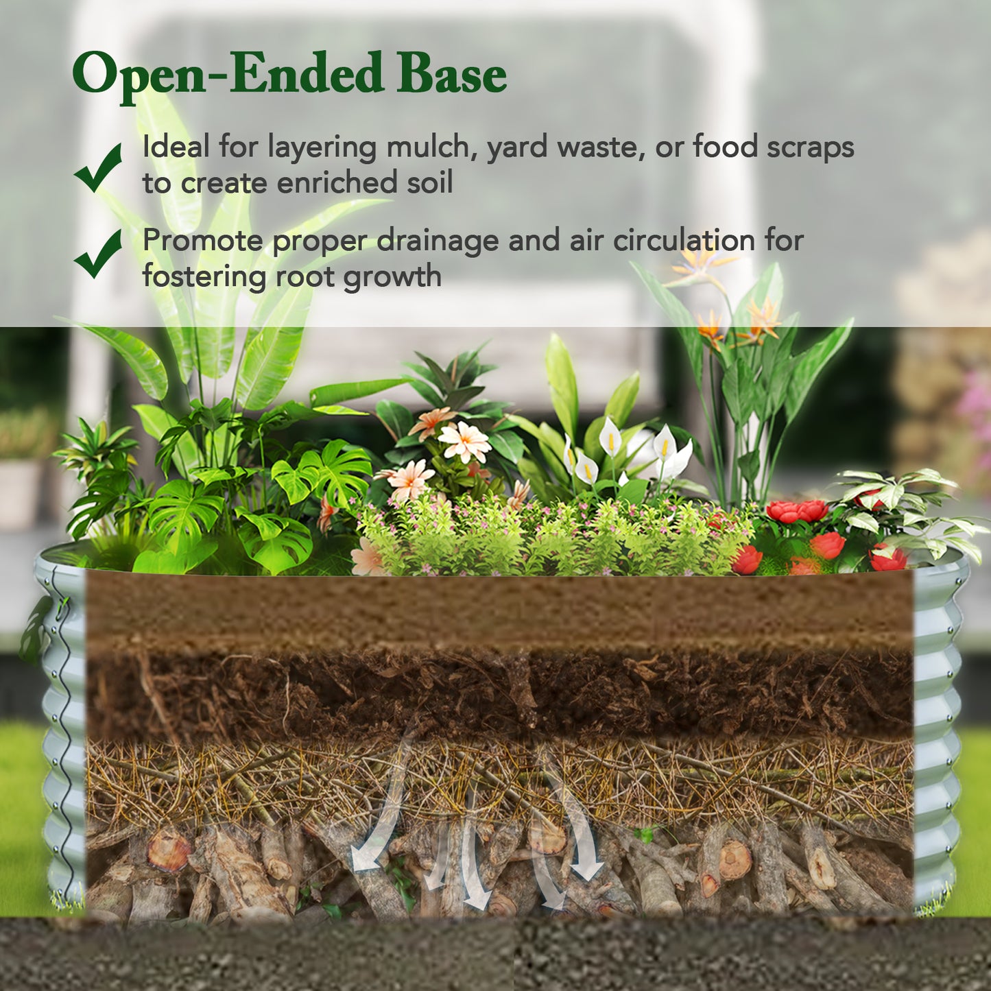 5 x 3 x 2 Feet Metal Oval Raised Garden Bed with Open Bottom Design-Gray