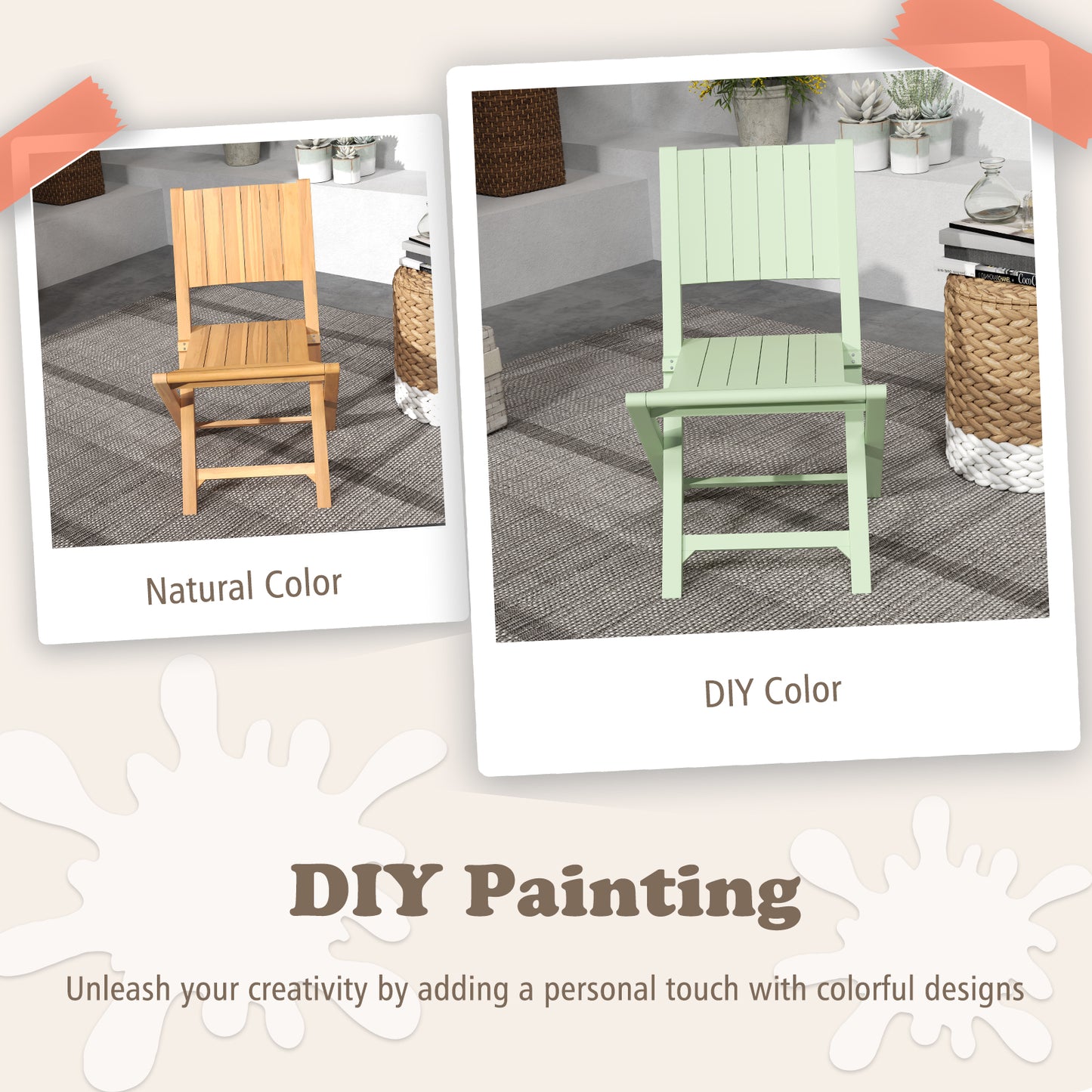 2 Pieces Teak Wood Outdoor Dining Chairs with Slatted Sea
