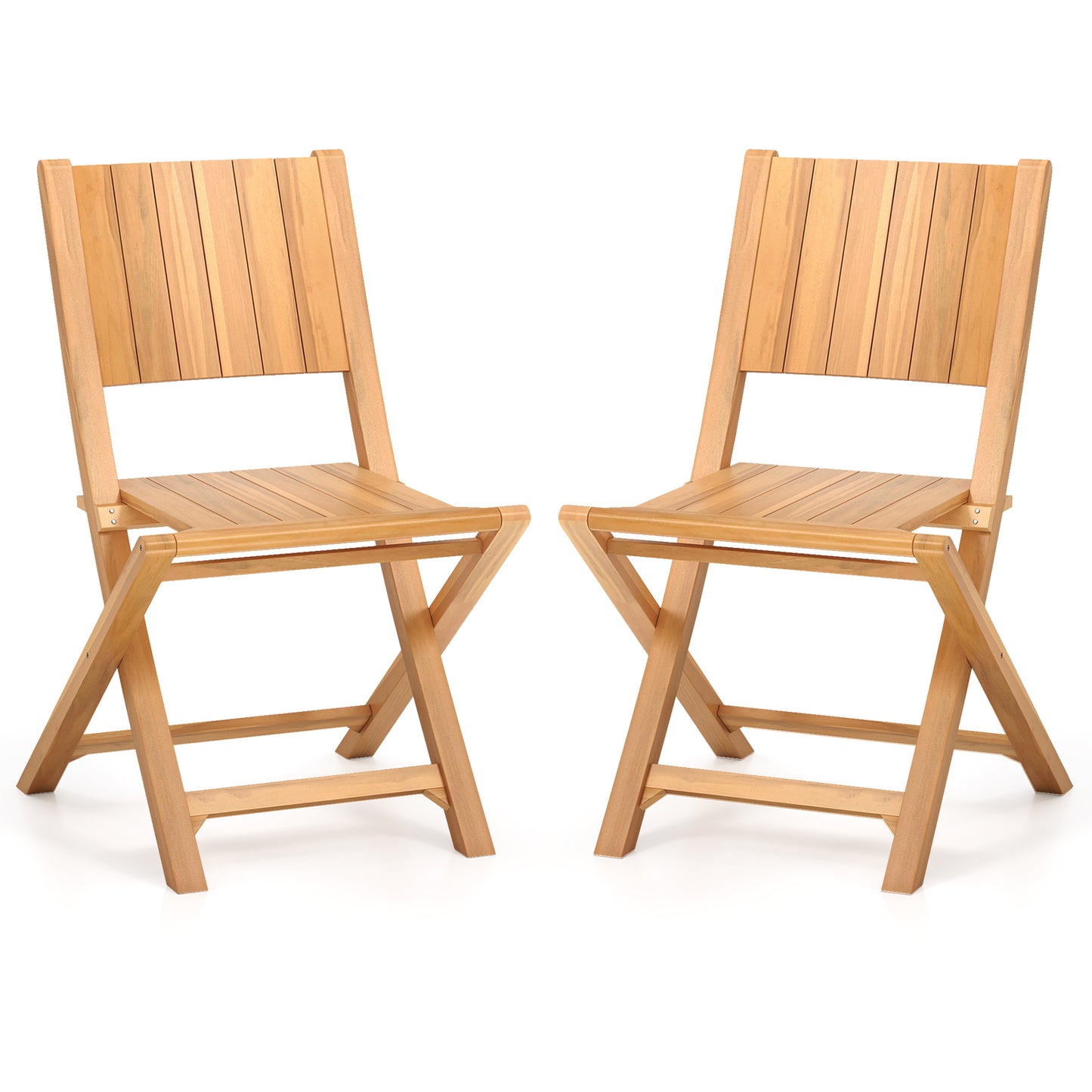 2 Pieces Teak Wood Outdoor Dining Chairs with Slatted Sea
