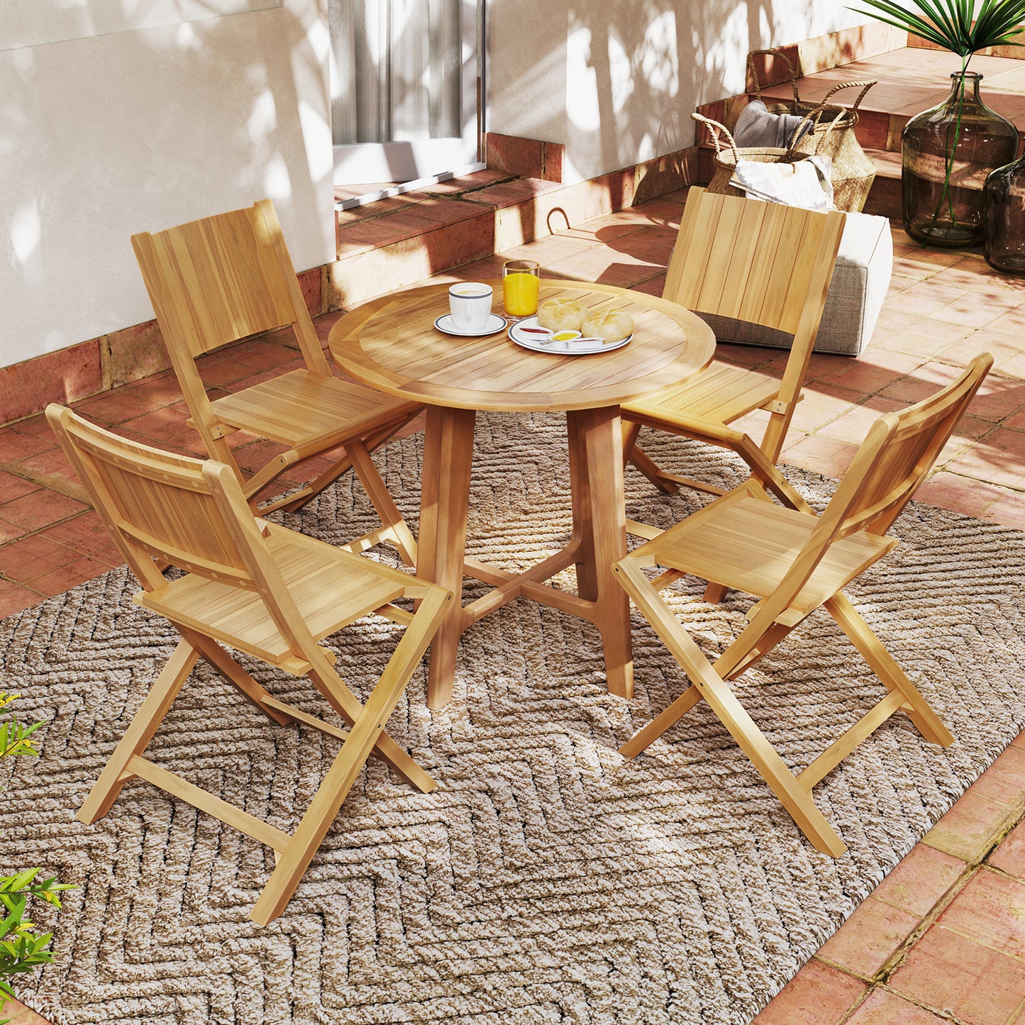 2 Pieces Teak Wood Outdoor Dining Chairs with Slatted Sea