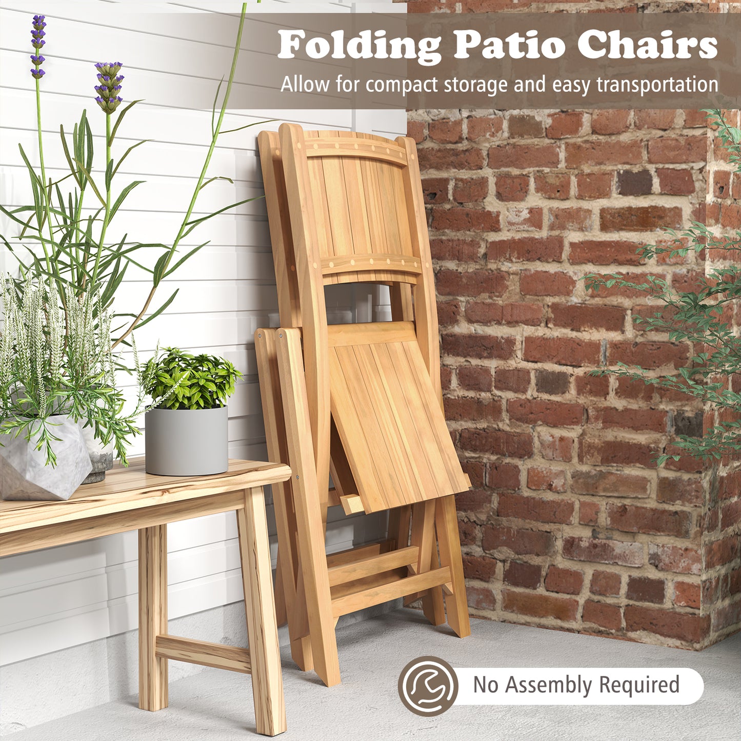 2 Pieces Teak Wood Outdoor Dining Chairs with Slatted Sea