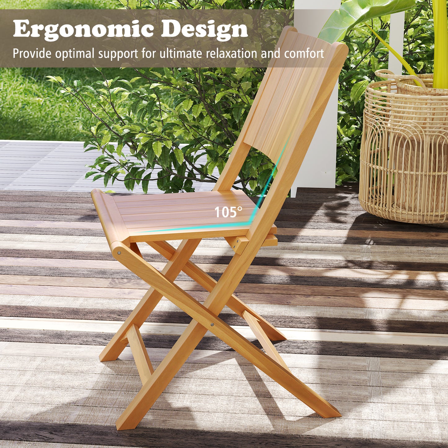 2 Pieces Teak Wood Outdoor Dining Chairs with Slatted Sea