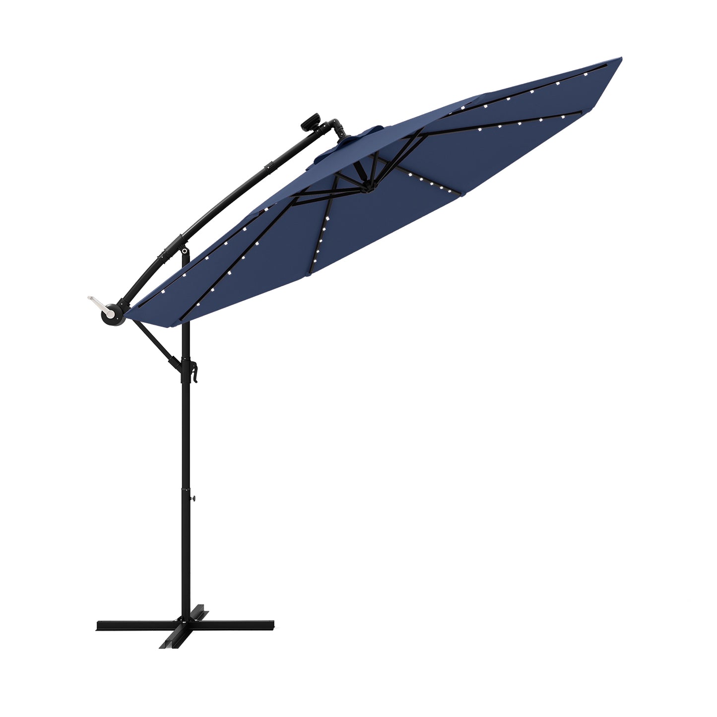 10 Ft Solar LED Offset Umbrella with 40 Lights and Cross Base for Patio-Blue