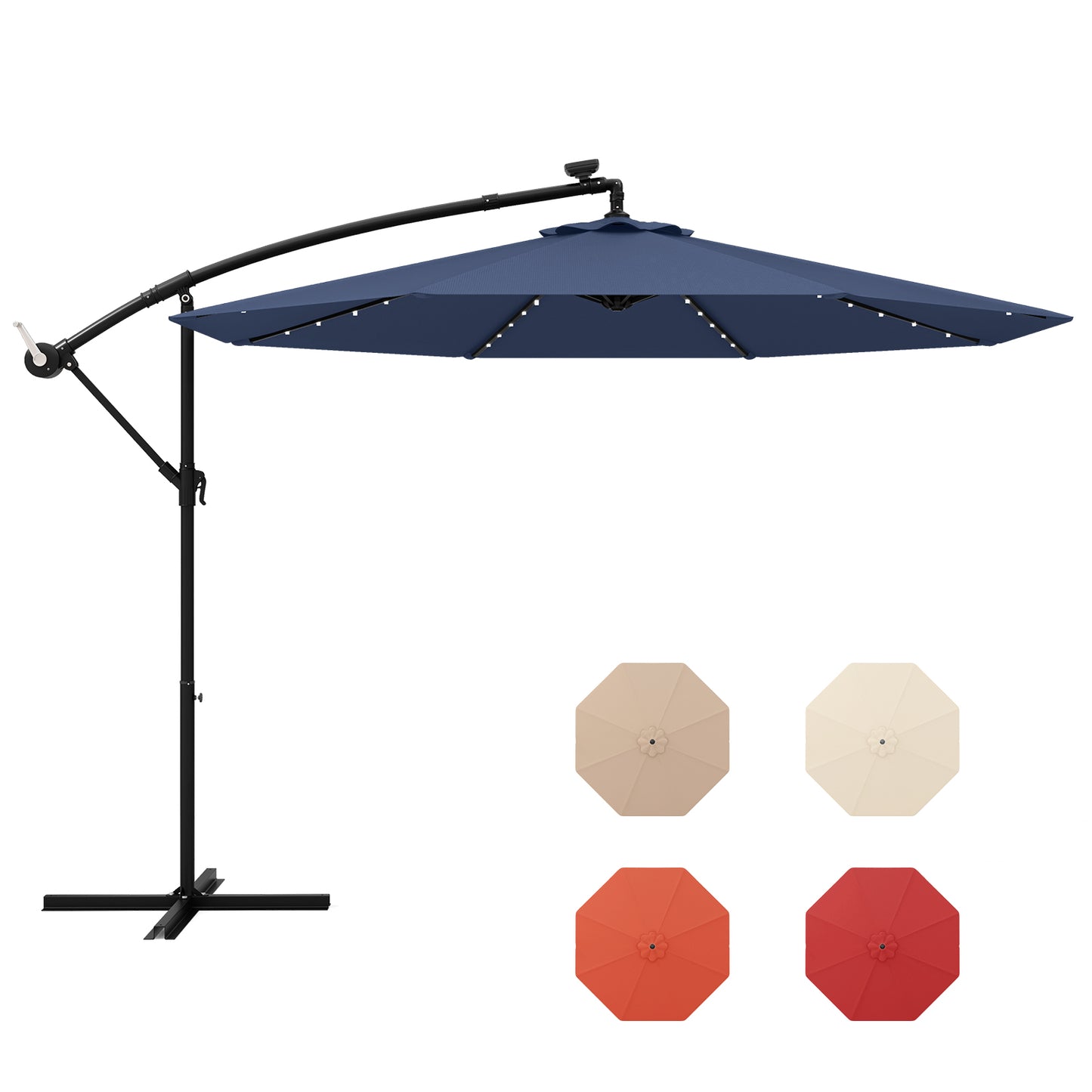 10 Ft Solar LED Offset Umbrella with 40 Lights and Cross Base for Patio-Blue