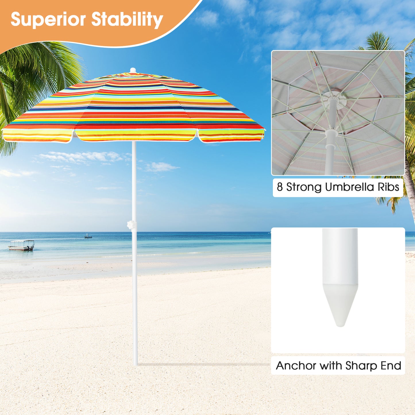 6.5 Feet Patio Beach Umbrella with Waterproof Polyester Fabric-Orange