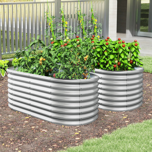 5 x 3 x 2 Feet Metal Oval Raised Garden Bed with Open Bottom Design-Silver