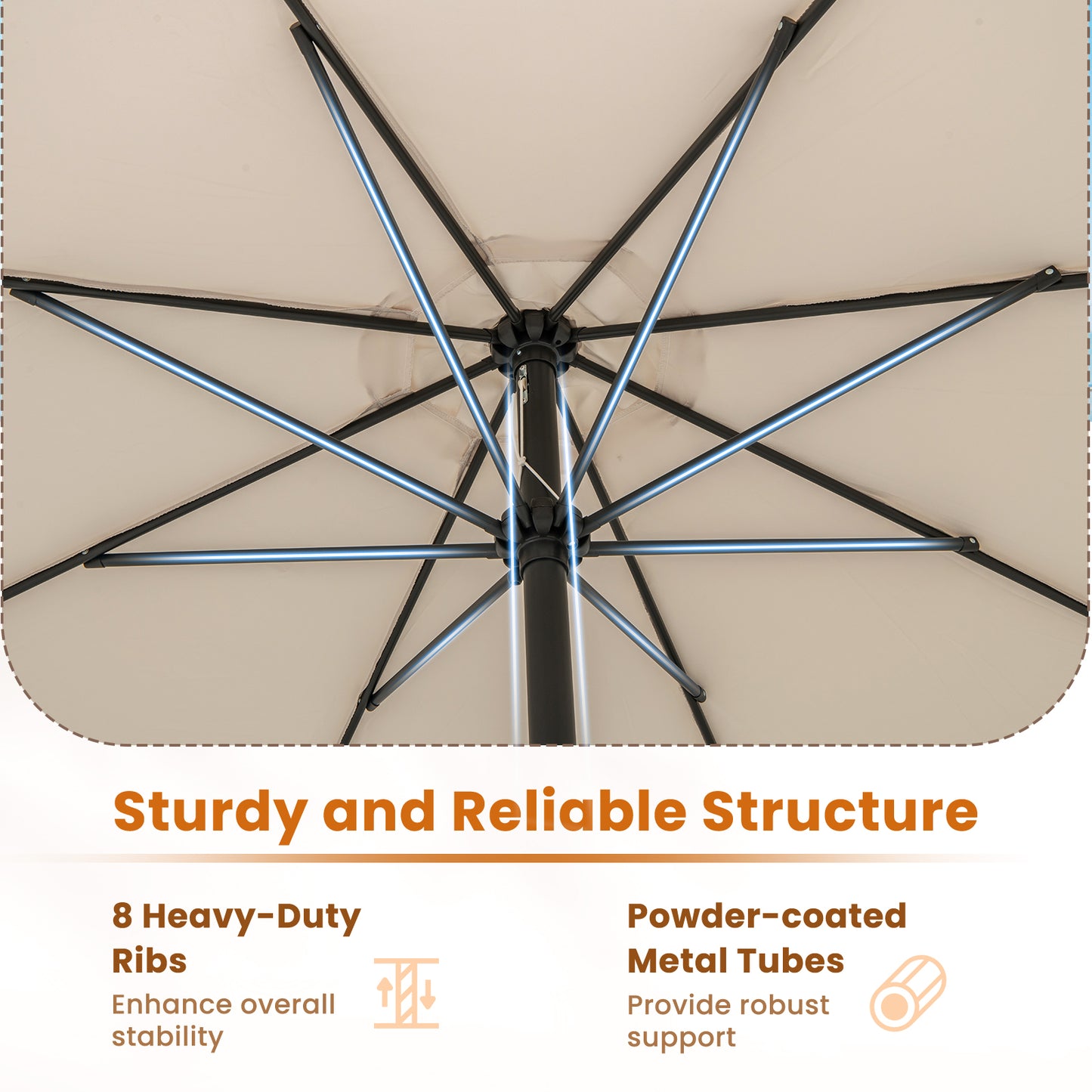 12 Feet Patio Umbrella with Crank Handle and 8 Sturdy Ribs-Beige