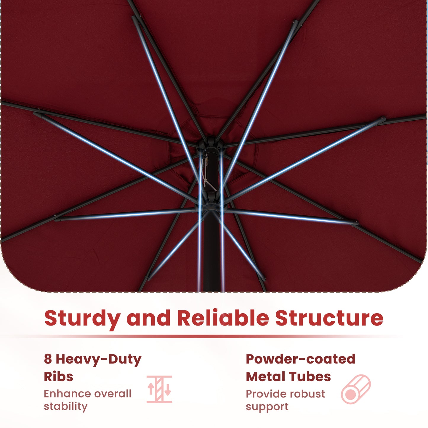 12 Feet Patio Umbrella with Crank Handle and 8 Sturdy Ribs-Red