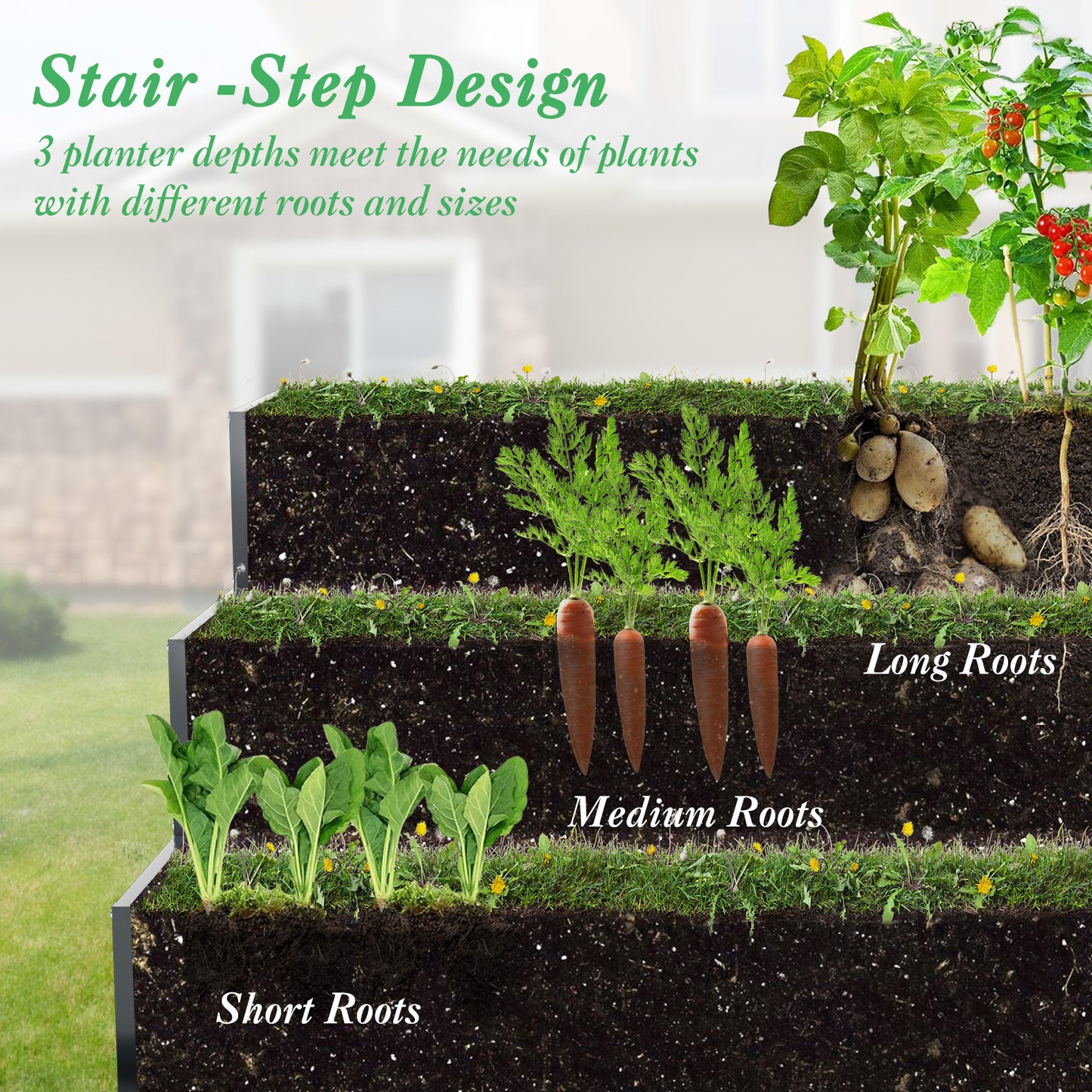Heavy-Duty Metal Outdoor 3-Tier Raised Garden Bed Planter Box-Black