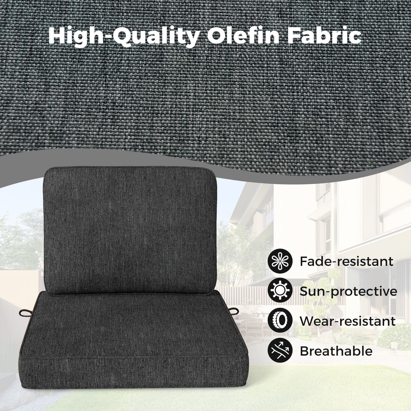 2-Pack Outdoor Patio Cushion Set with Removable Covers-Gray