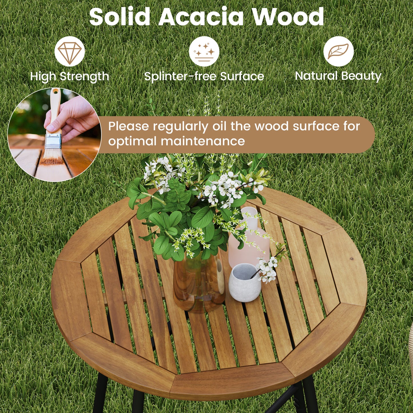3 Pieces Rope Woven Patio Bar Set with Soft Cushions and Acacia Wood Tabletop-Beige
