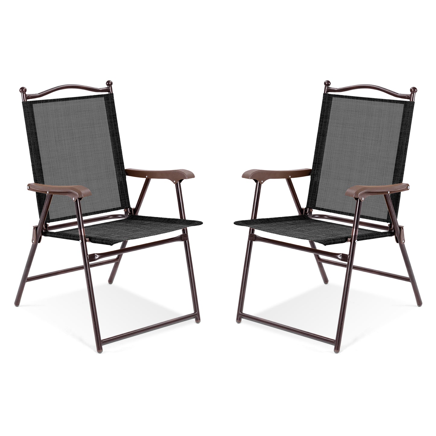 Set of 2 Patio Folding Sling Back Camping Deck Chairs-Coffee