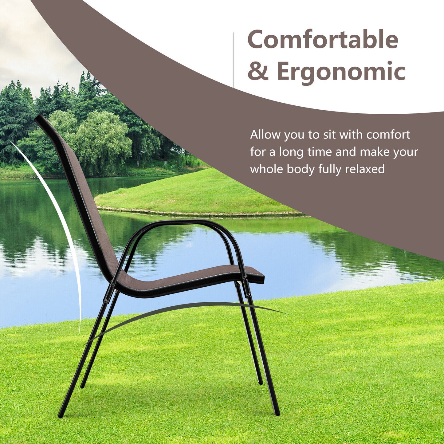 4 Pieces Stackable Patio Dining Chairs Set with Armrest-Brown
