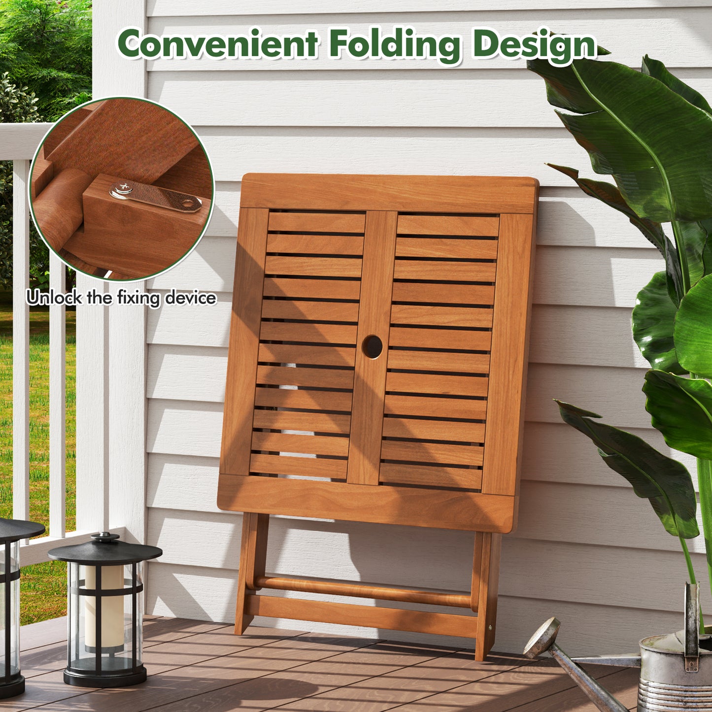29.5 Inch x 29.5 Inch  Patio Dining Table with Teak Painting and Umbrella Hole