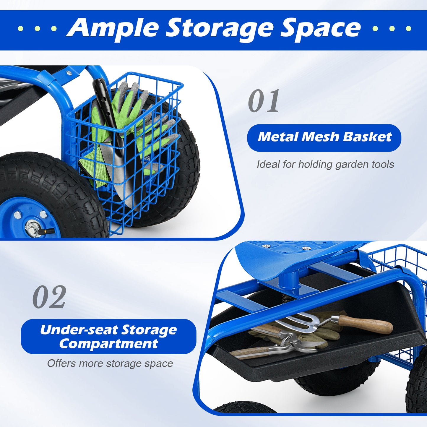 Garden Cart with Heavy Duty Tool Tray-Blue