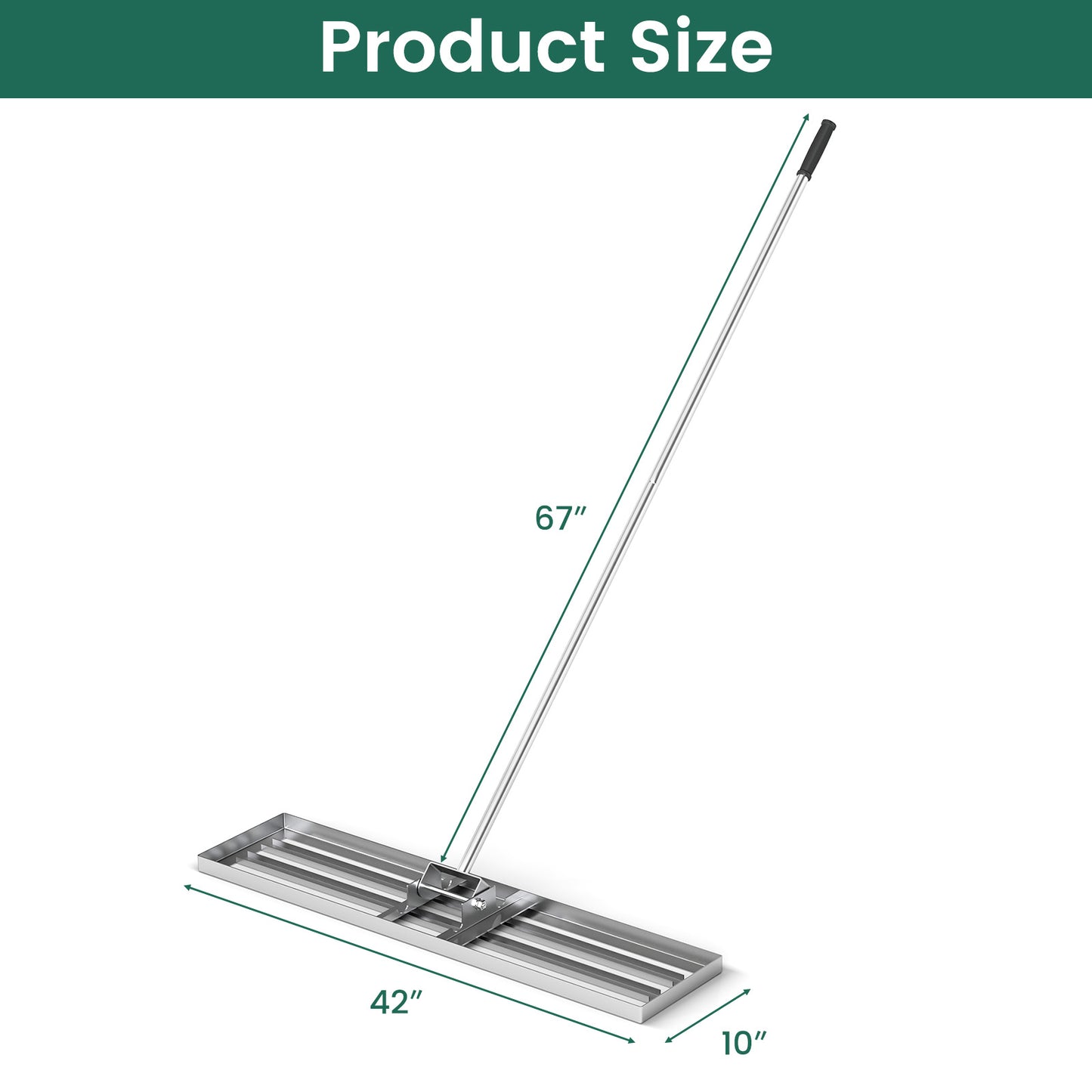 42 x 10 Inch Lawn Leveling Rake with Ergonomic Handle-Silver