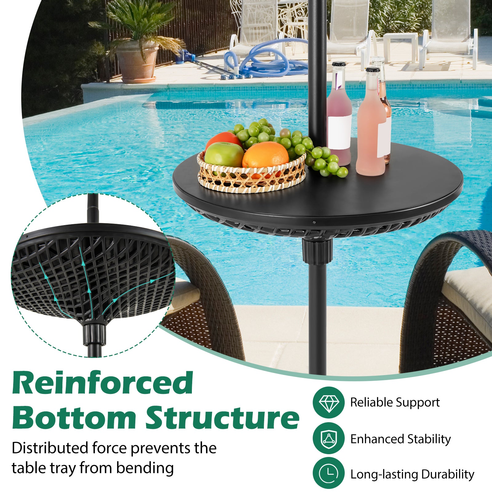 bottom patio umbrella pole Patio Umbrella Table Tray Adjustable with Umbrella Poles-Black – LUV MY PATIO
