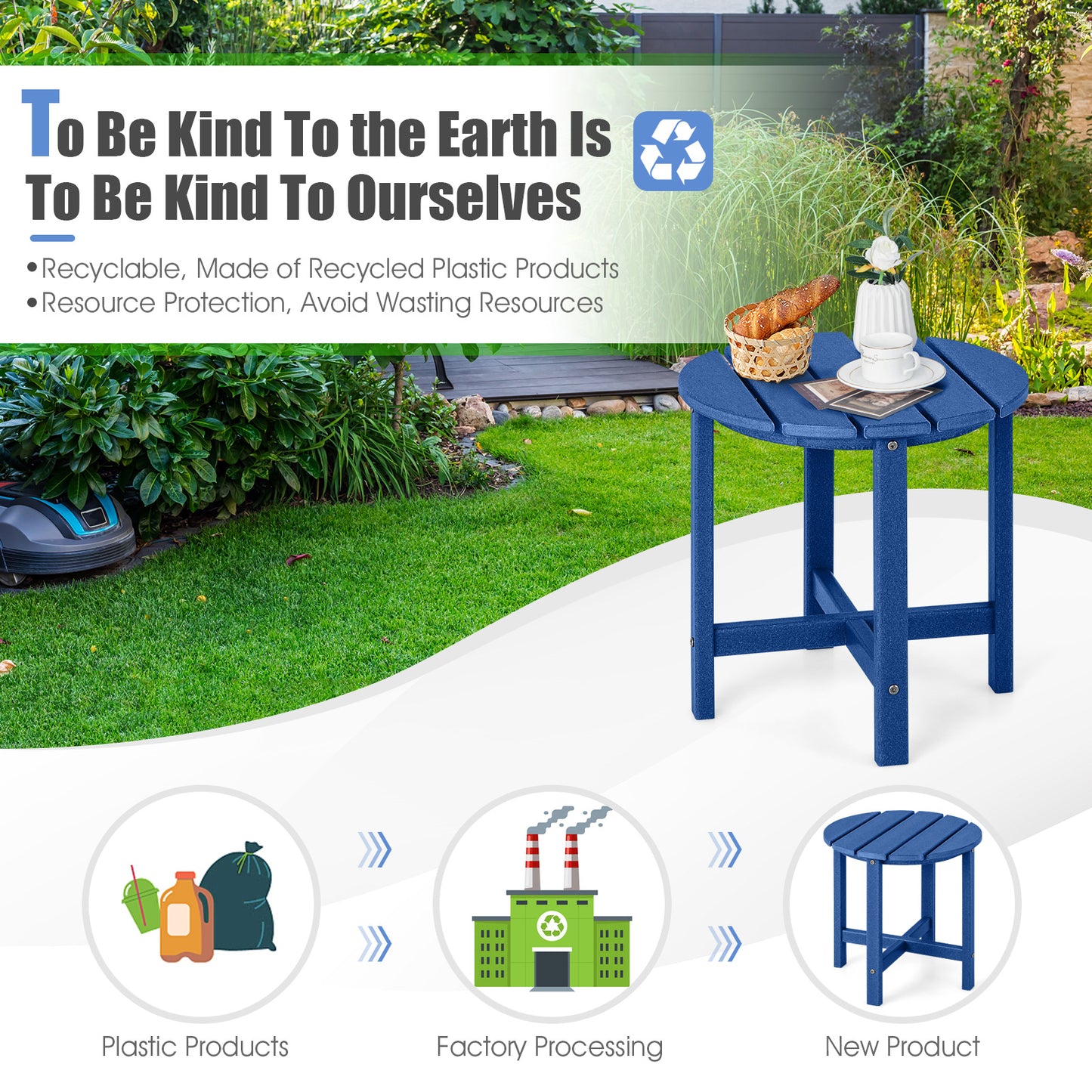 18 Inch Round Weather-Resistant Adirondack Side Table-Navy