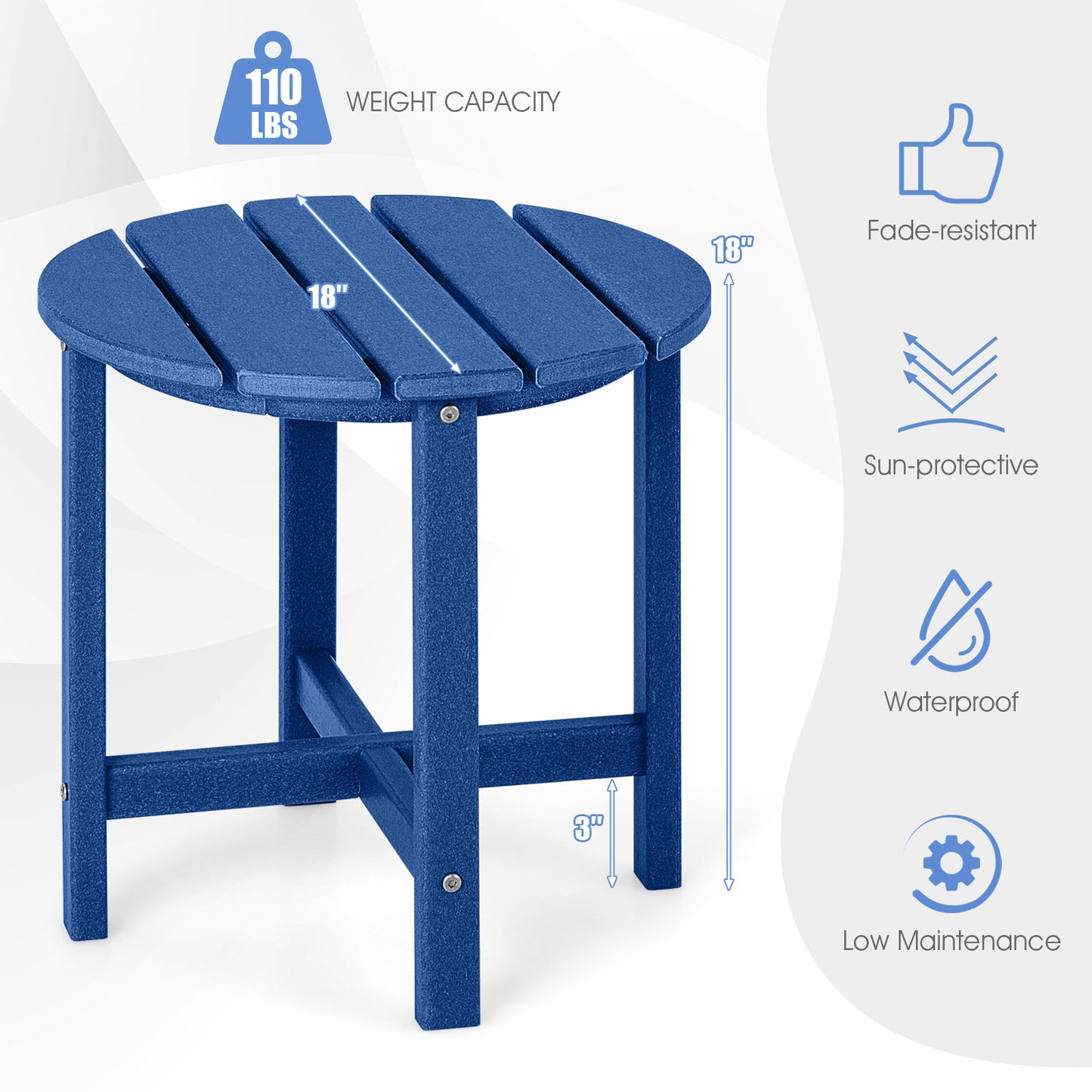 18 Inch Round Weather-Resistant Adirondack Side Table-Navy