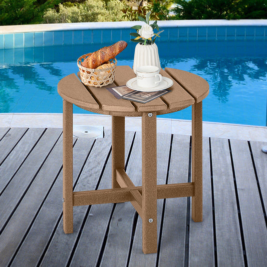 Set of 2 18 Inch Round Weather-Resistant Adirondack Side Tables-Brown