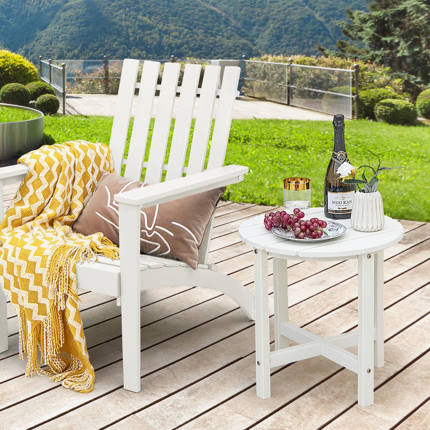 Set of 2 18 Inch Round Weather-Resistant Adirondack Side Tables-White