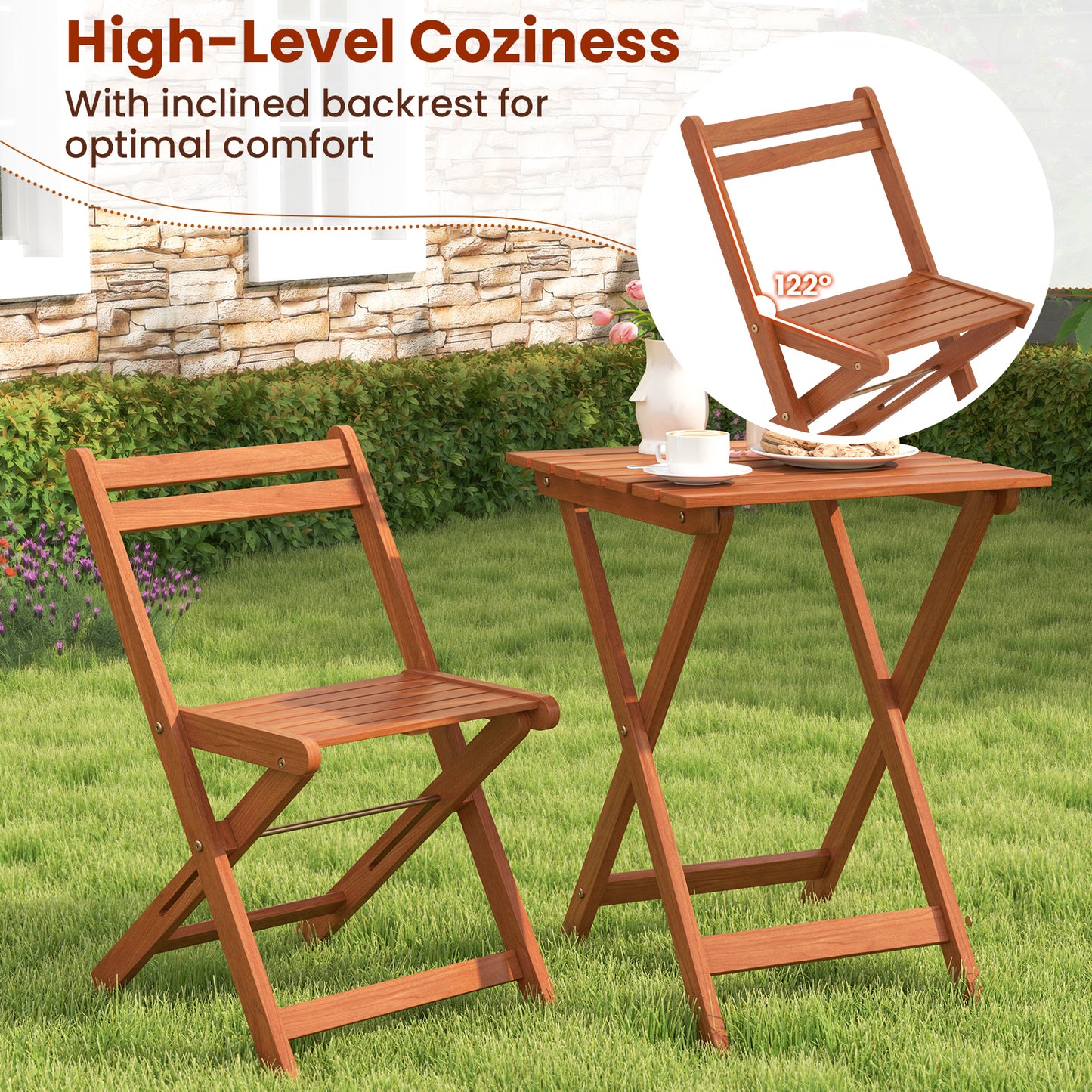 3 Piece Solid Wood Furniture Set with 2 Folding Chairs