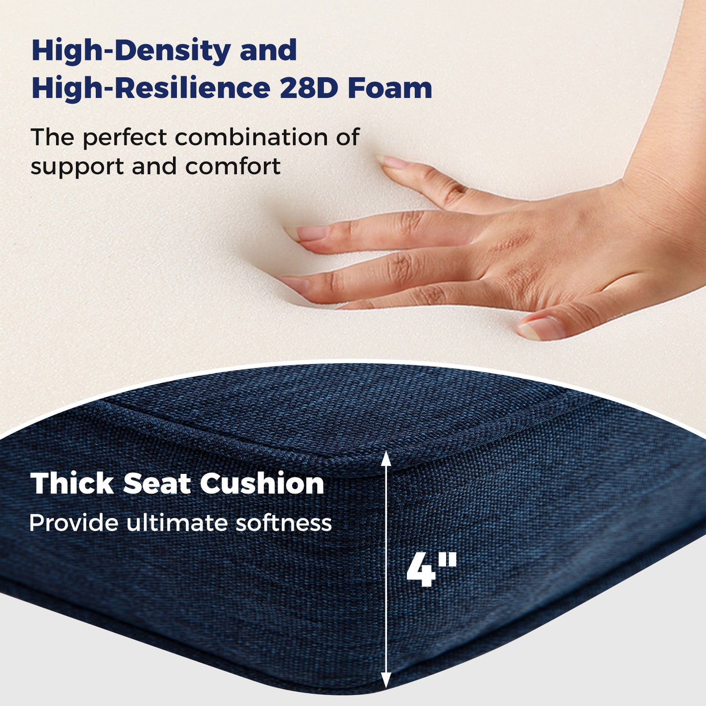 2-Pack Outdoor Patio Cushion Set with Removable Covers-Navy