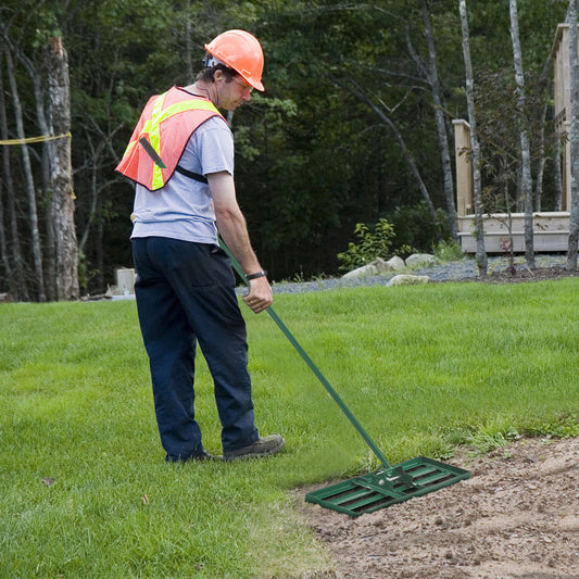 30 x 10 Inch Lawn Leveling Rake with Ergonomic Handle-Green