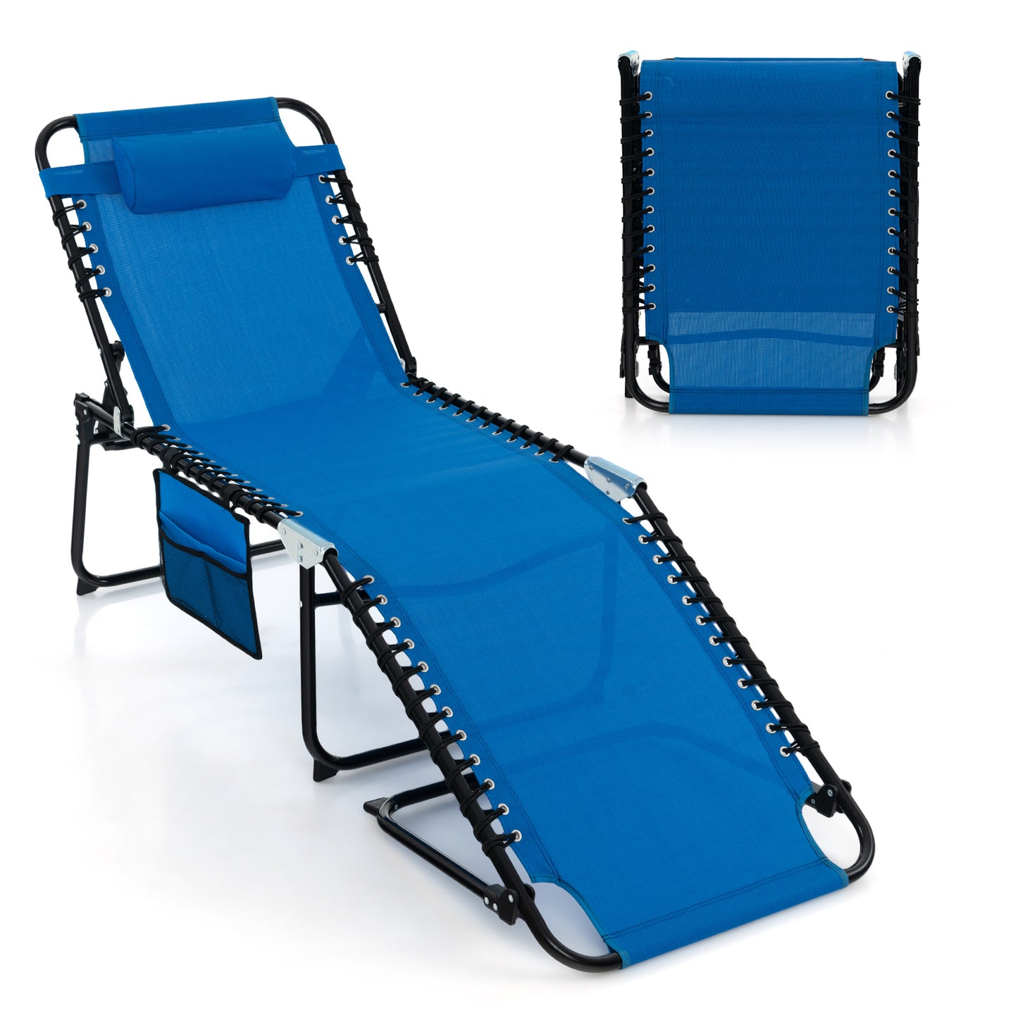 Foldable Recline Lounge Chair with Adjustable Backrest and Footrest-Blue