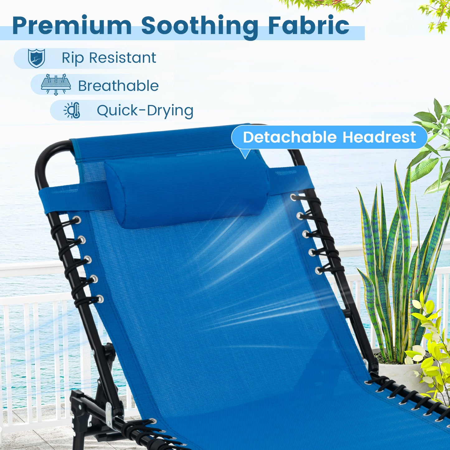 Foldable Recline Lounge Chair with Adjustable Backrest and Footrest-Blue
