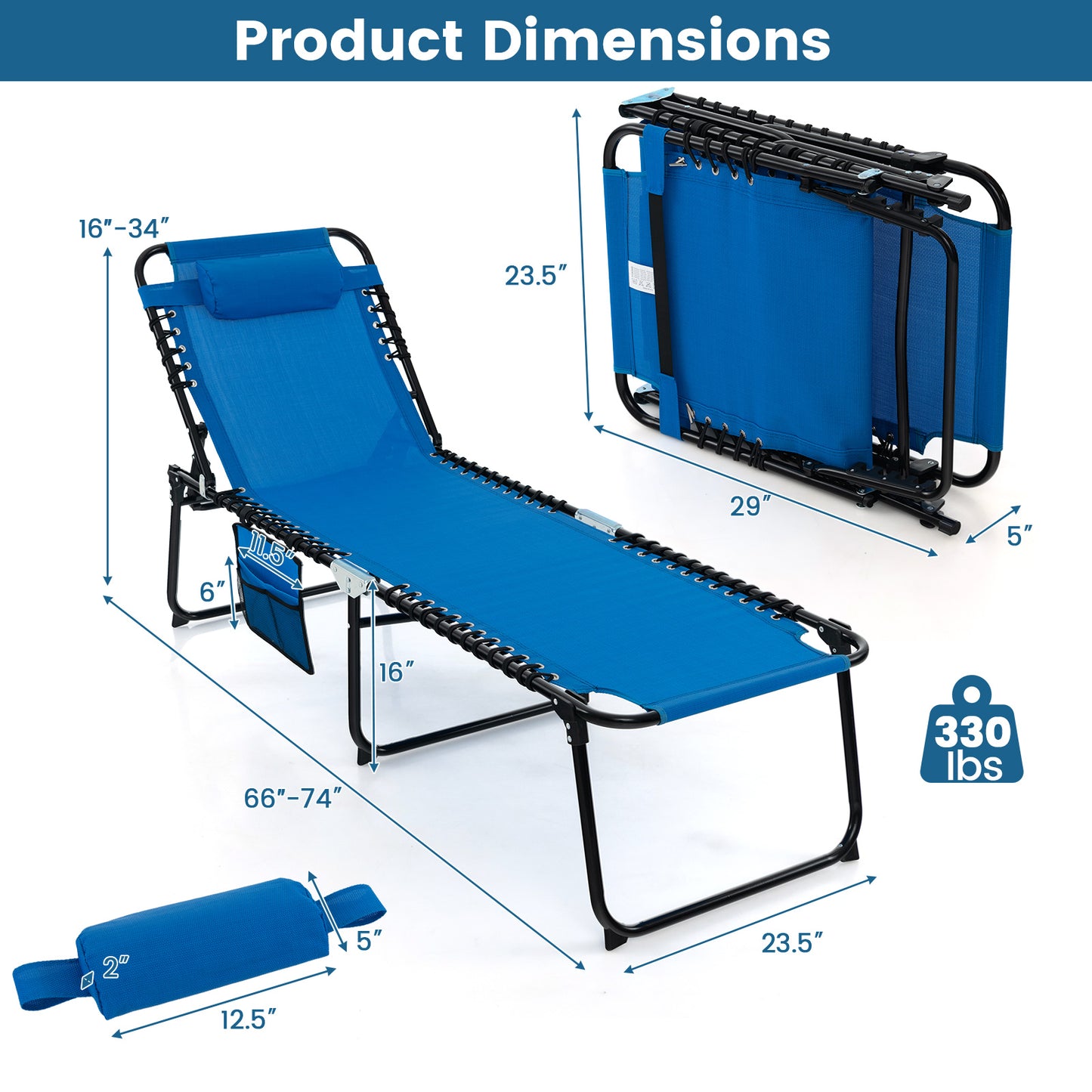 Foldable Recline Lounge Chair with Adjustable Backrest and Footrest-Blue