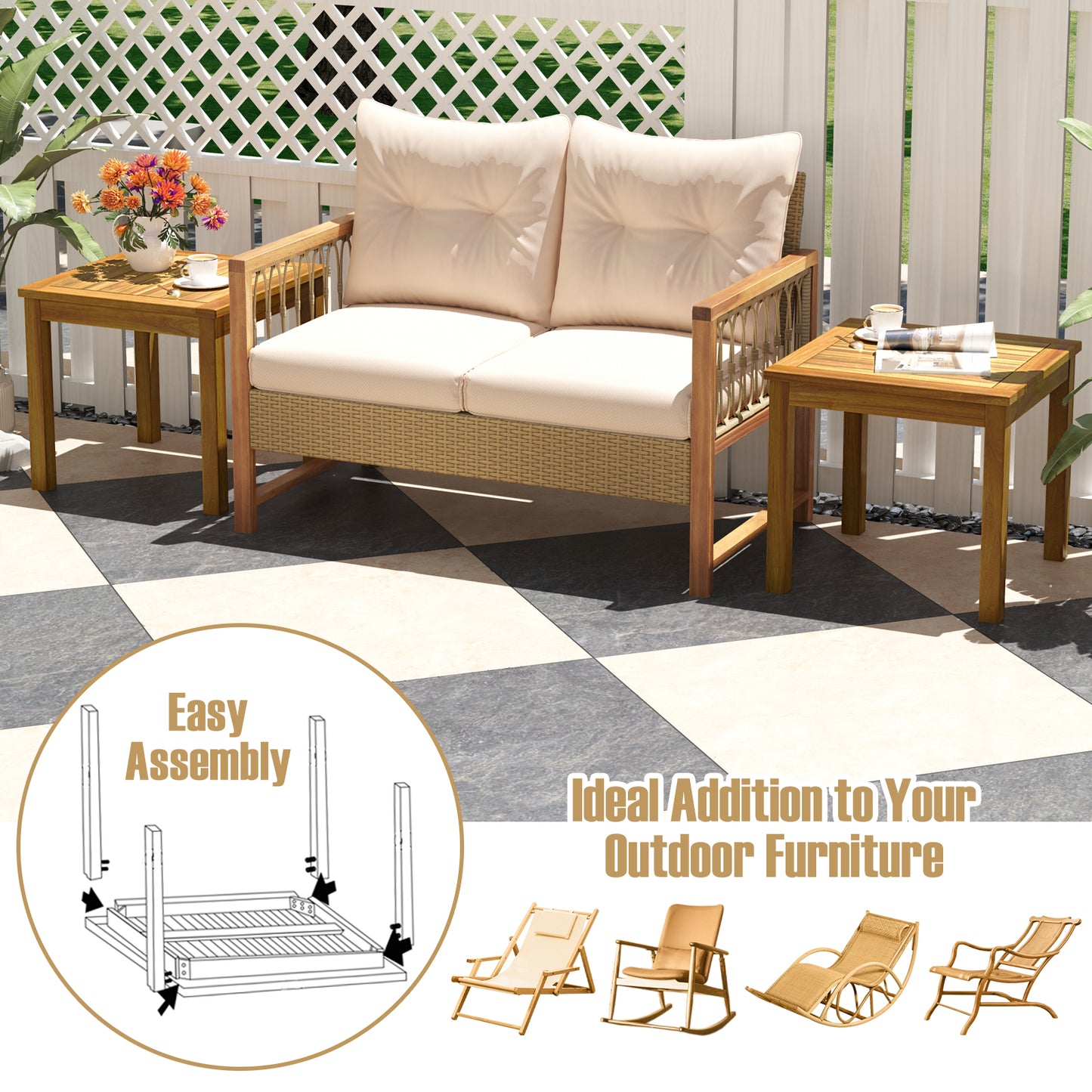 Outdoor Side Table Teak Wood End Table Square Patio Snack Coffee Table