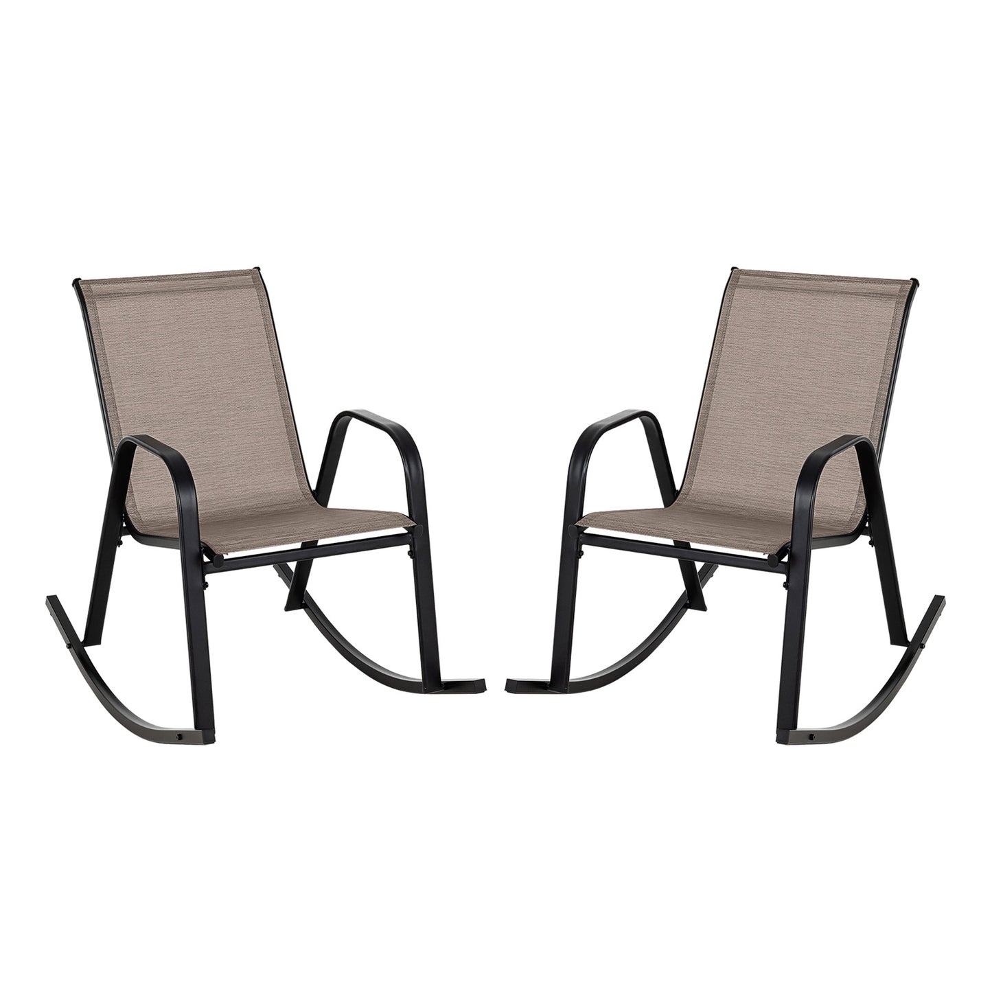 Set of 2 Heavy-Duty Metal Patio Rocking Chair with Breathable Seat Fabric-Brown