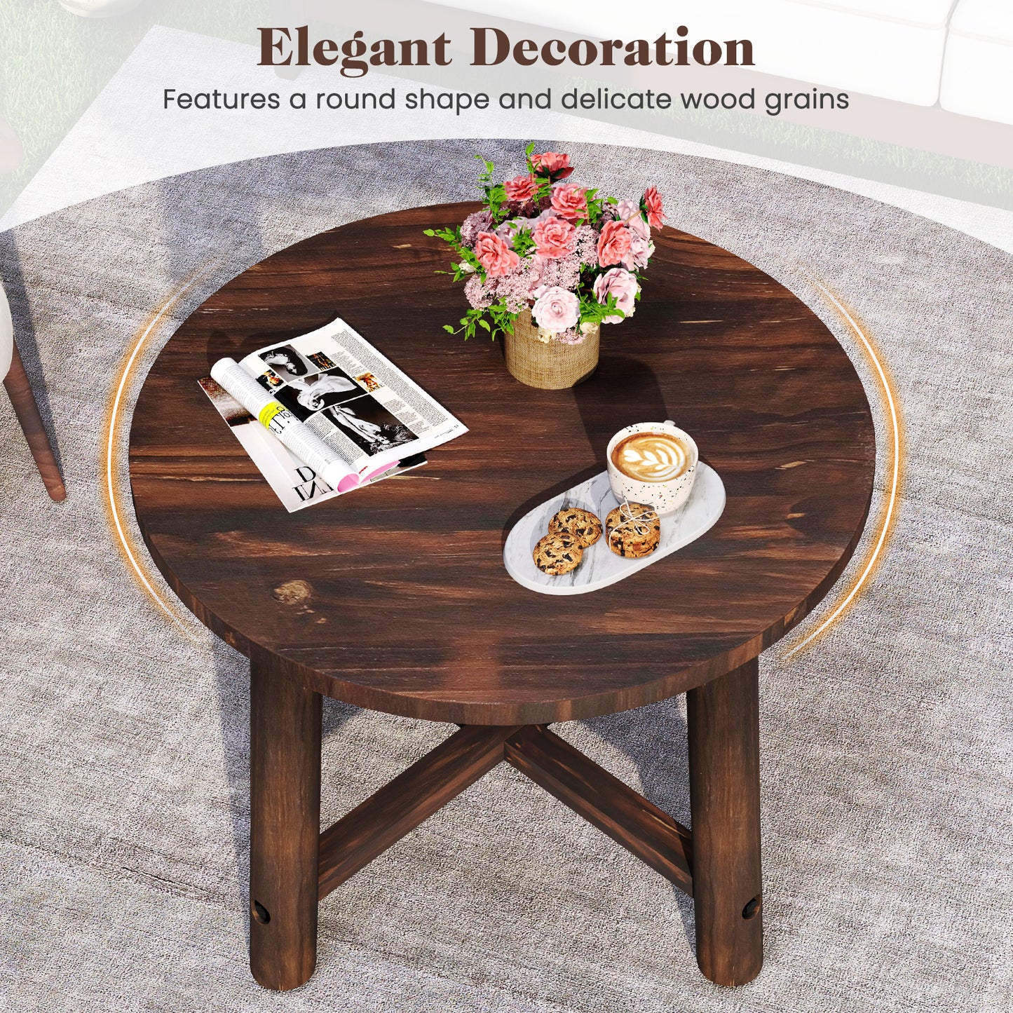 Patio End Table with Solid Wood Structure for Garden Deck Poolside and Indoors-Brown