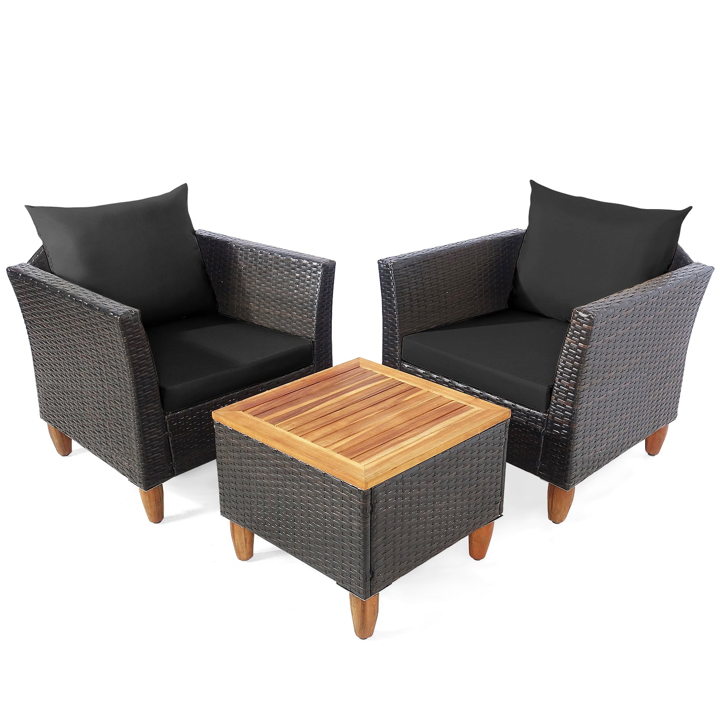 3 Pieces Patio Rattan Bistro Furniture Set-Black